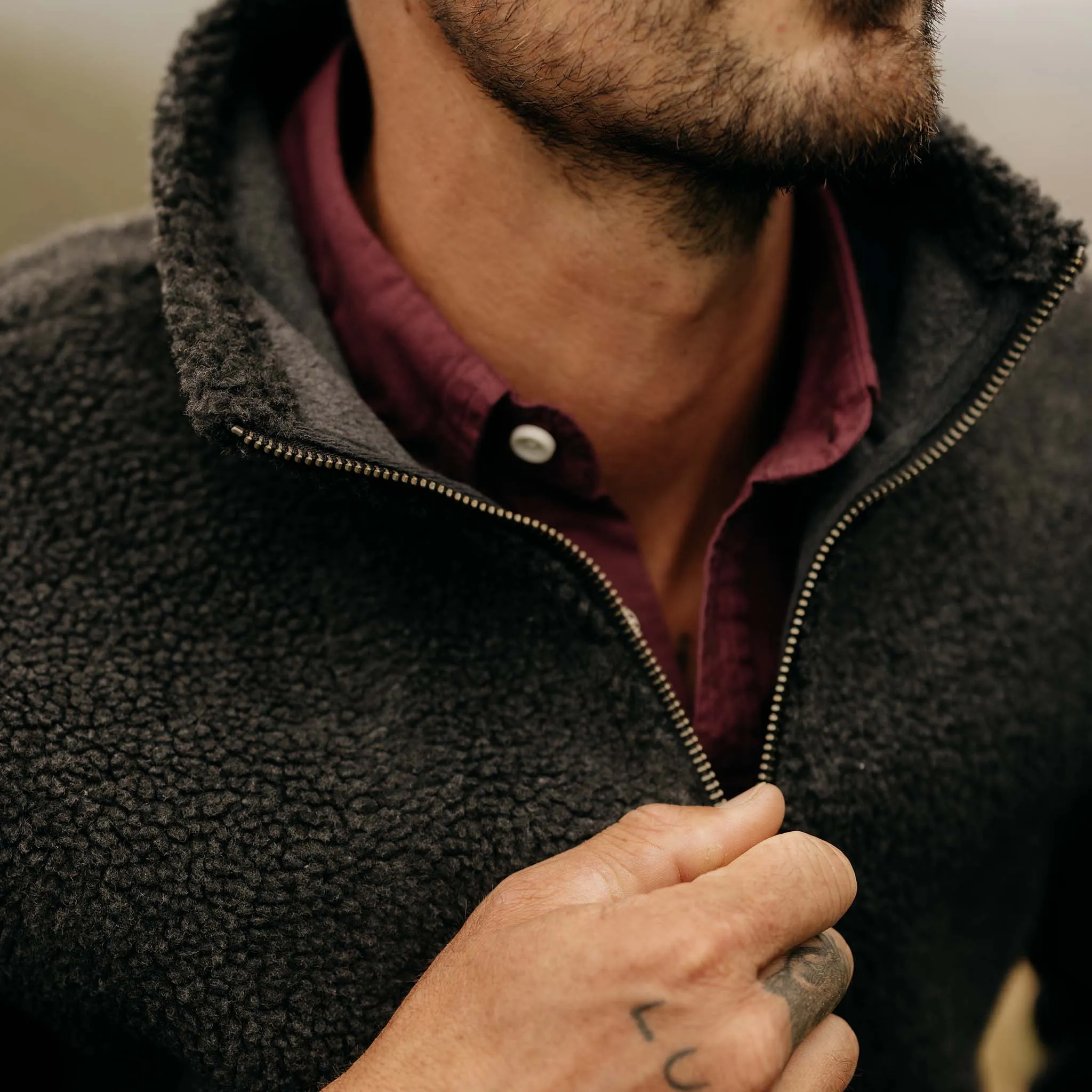 The Nomad Pullover in Charcoal Heather Sherpa sold by Taylor Stitch product image thumbnail 3