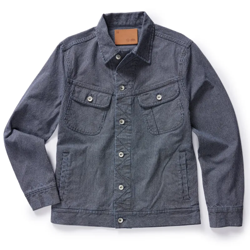 The Long Haul Jacket in Washed Indigo Stripe sold by Taylor Stitch