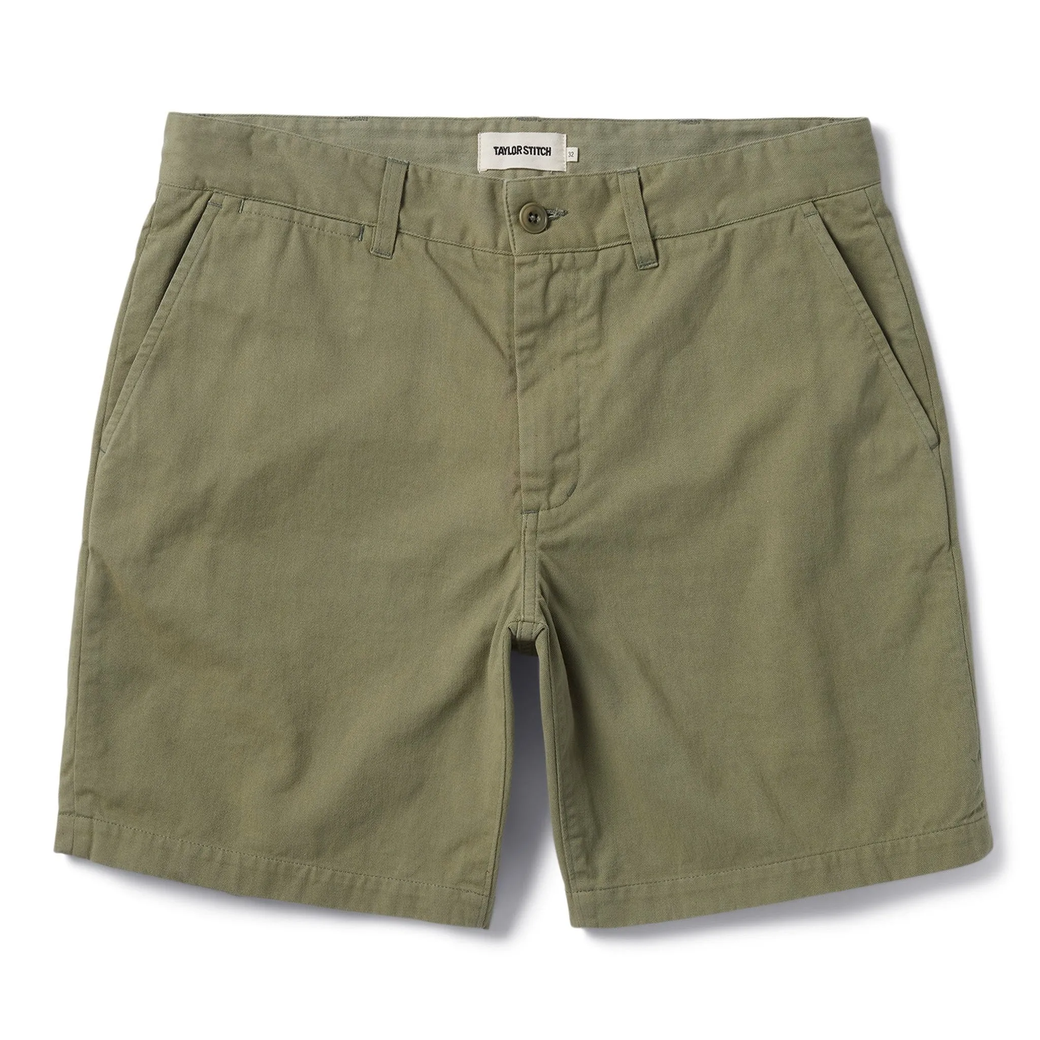 The Foundation Short in Olive Twill sold by Taylor Stitch