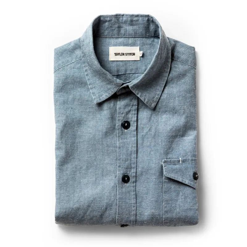 The Cash Shirt in Washed Hemp Chambray sold by Taylor Stitch
