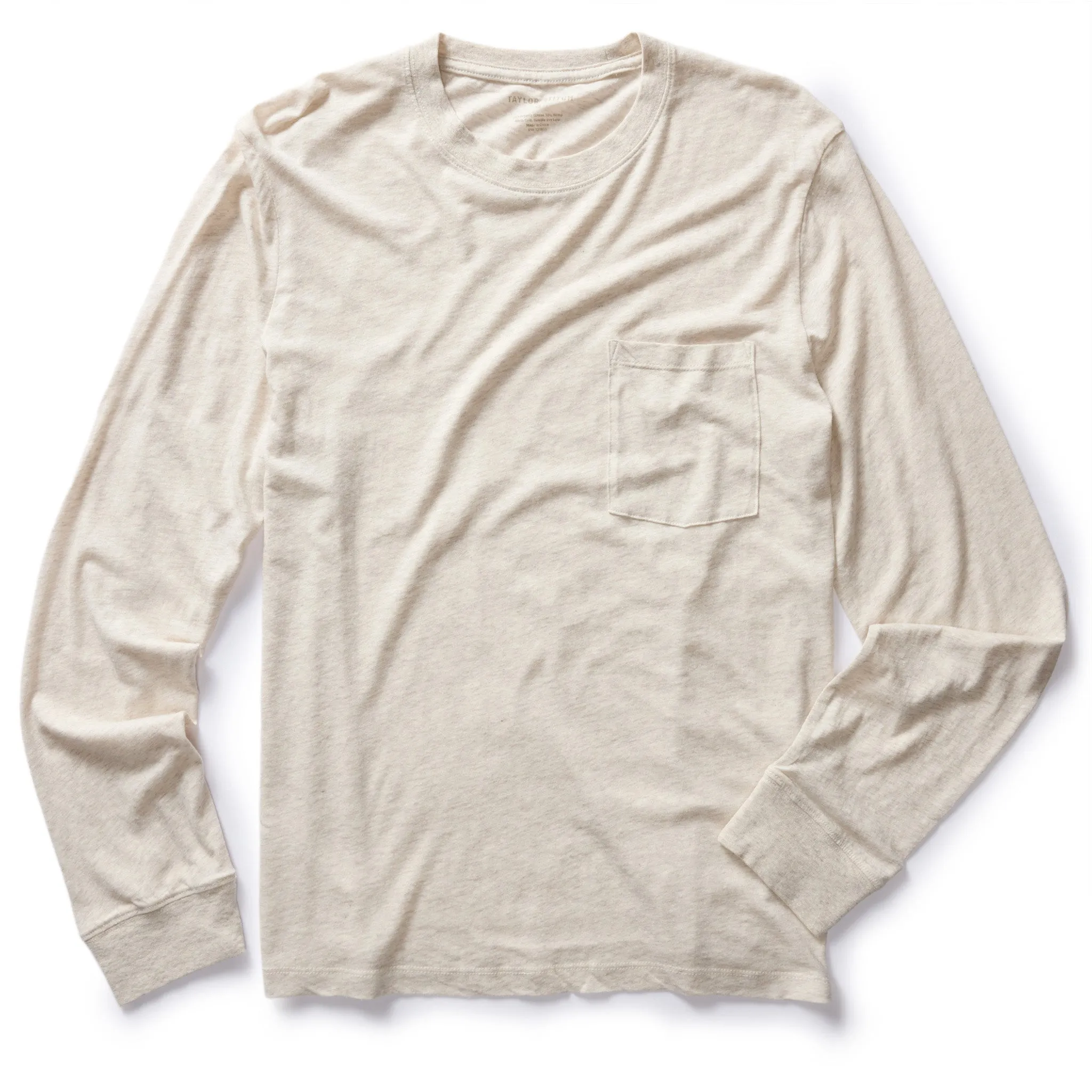 The Cotton Hemp Long Sleeve Tee in Heather Oat sold by Taylor Stitch
