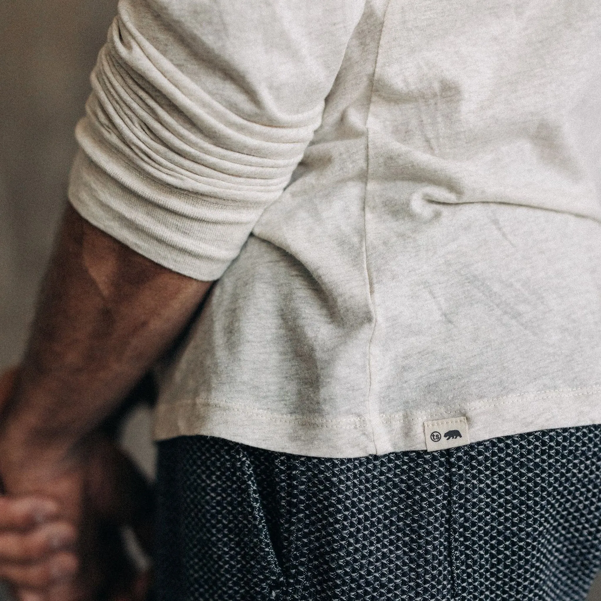 The Cotton Hemp Long Sleeve Tee in Heather Oat sold by Taylor Stitch product image thumbnail 4