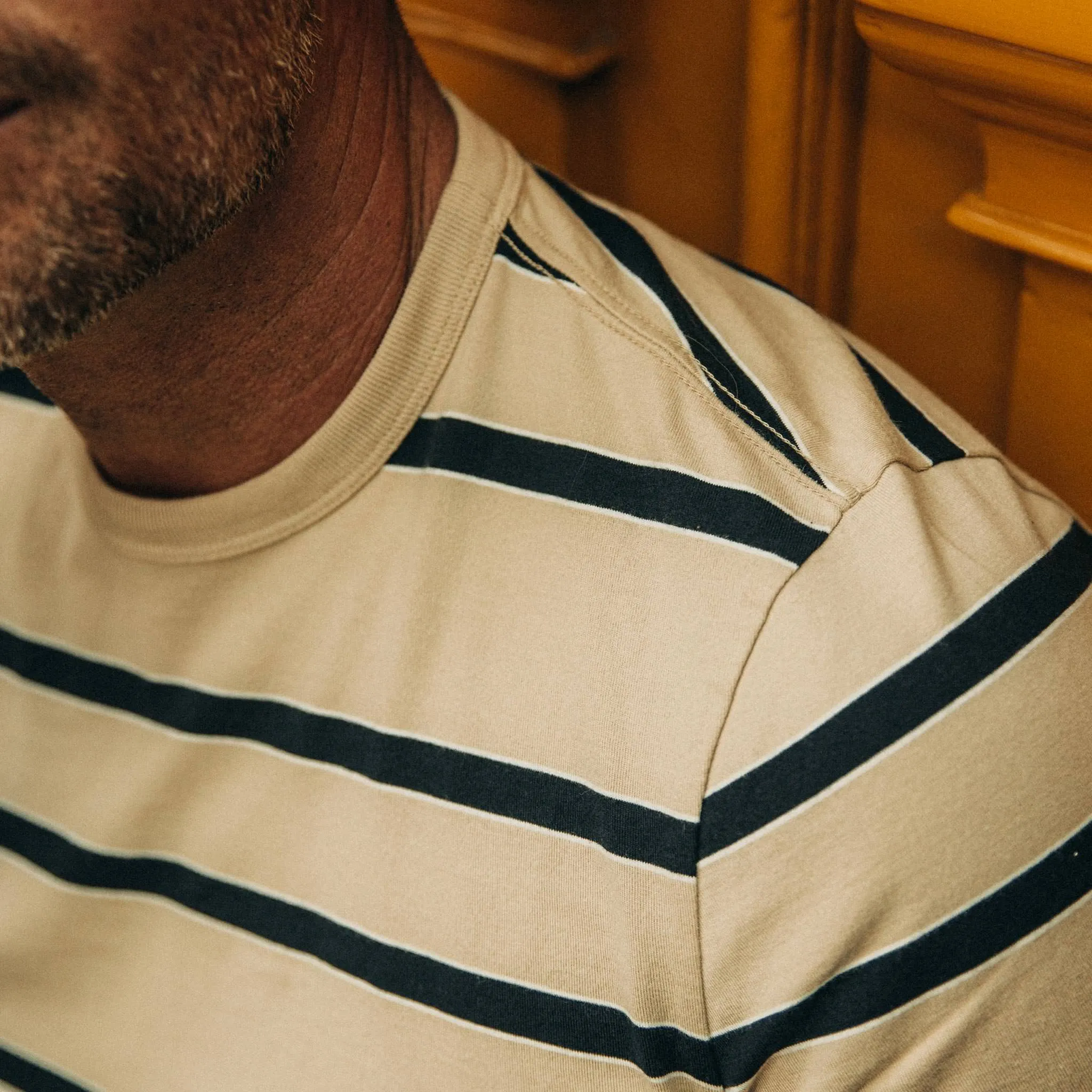The Organic Cotton Tee in Khaki Stripe sold by Taylor Stitch product image thumbnail 3