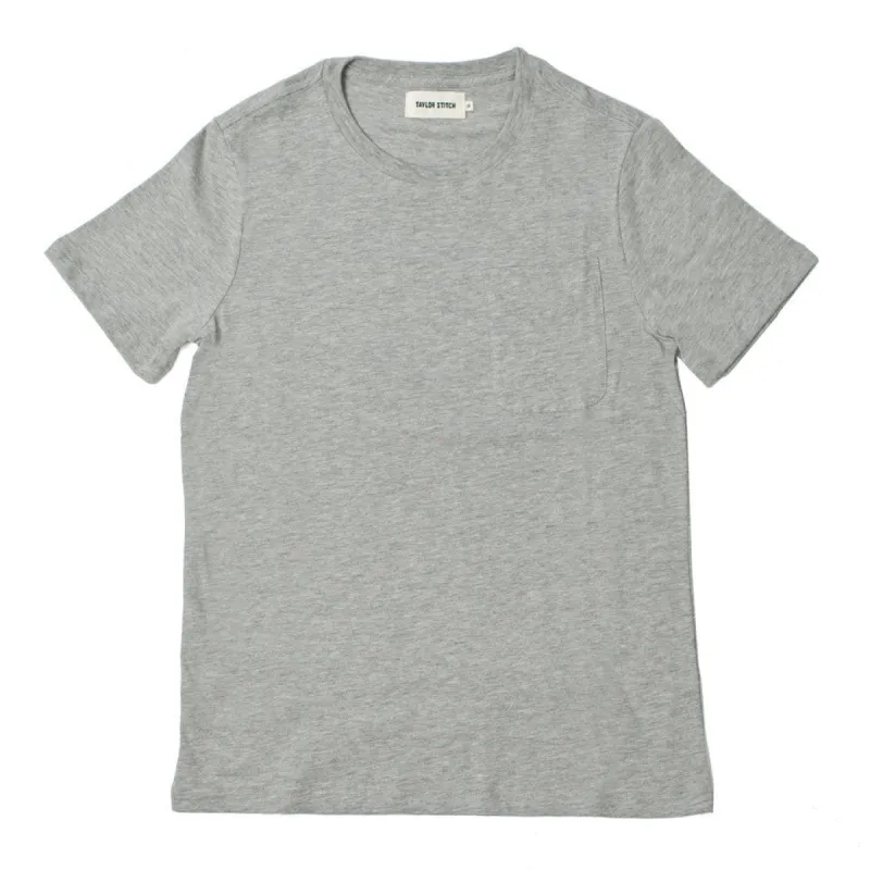 The Crewneck Pocket Tee in Heather Grey sold by Taylor Stitch