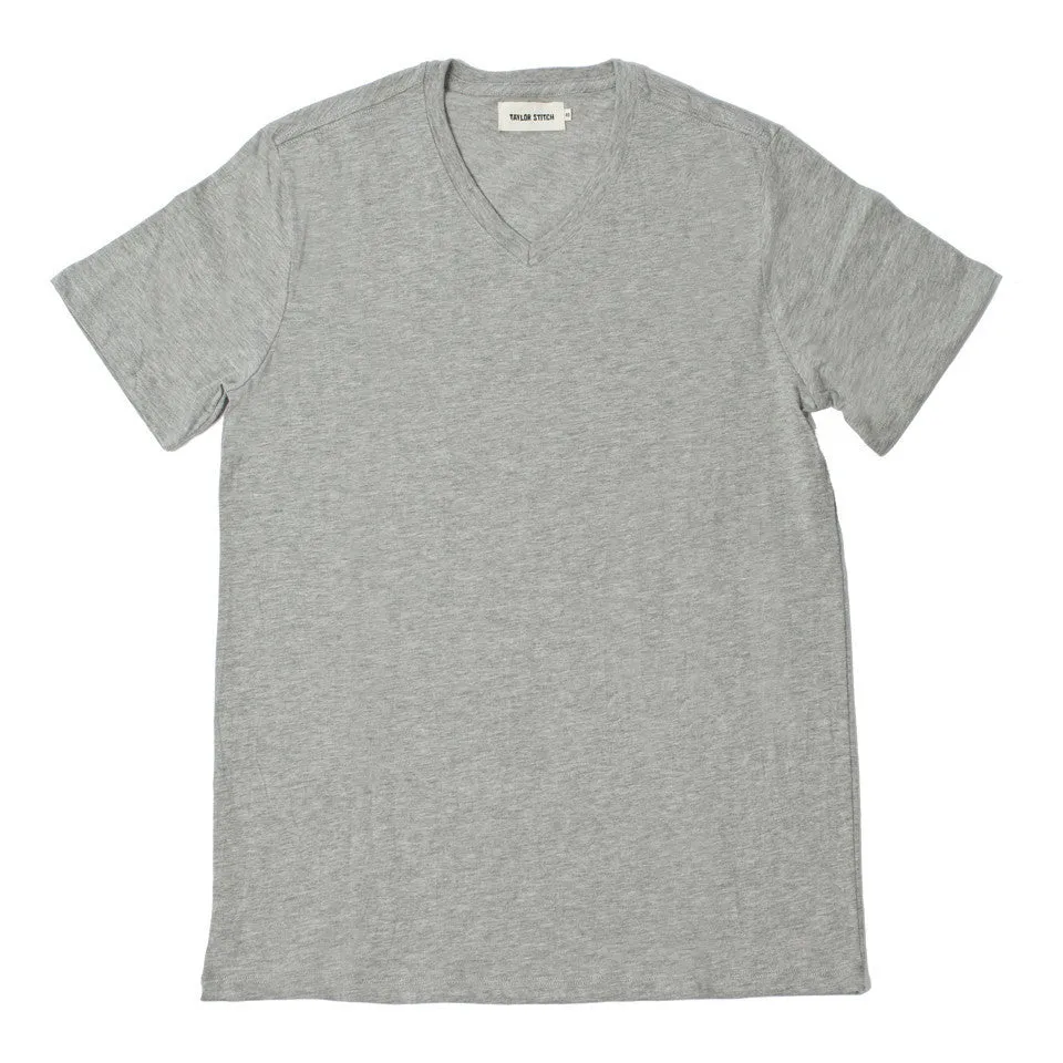 The V-Neck Tee in Heather Grey sold by Taylor Stitch
