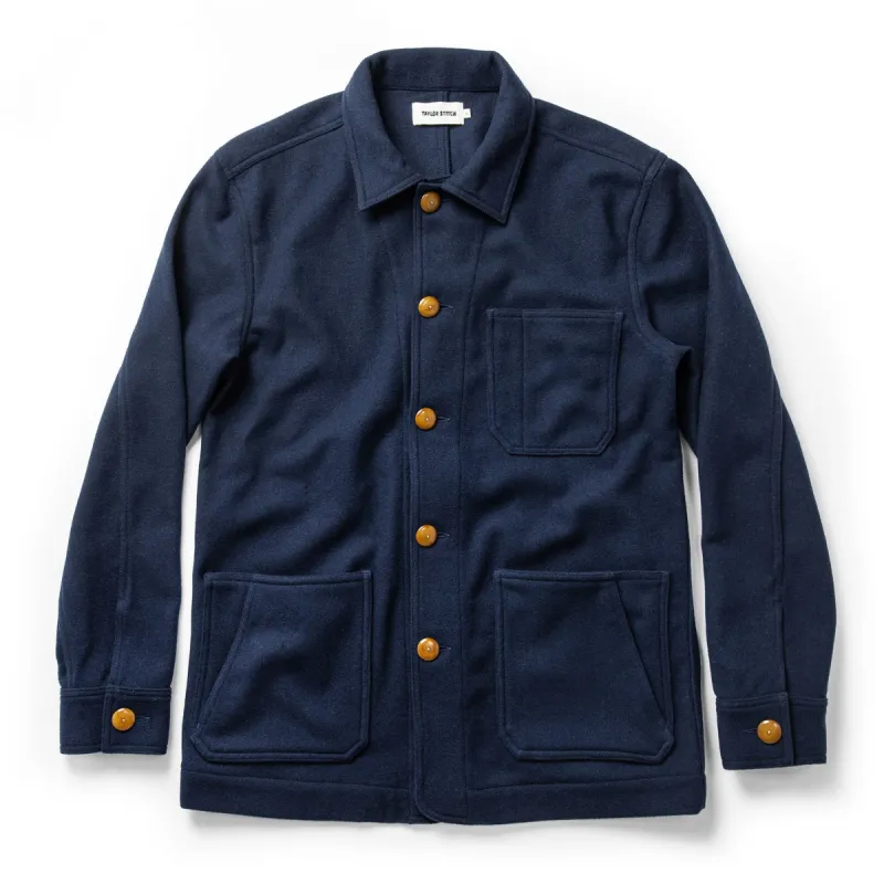 The Ojai Jacket in Navy Boiled Wool sold by Taylor Stitch