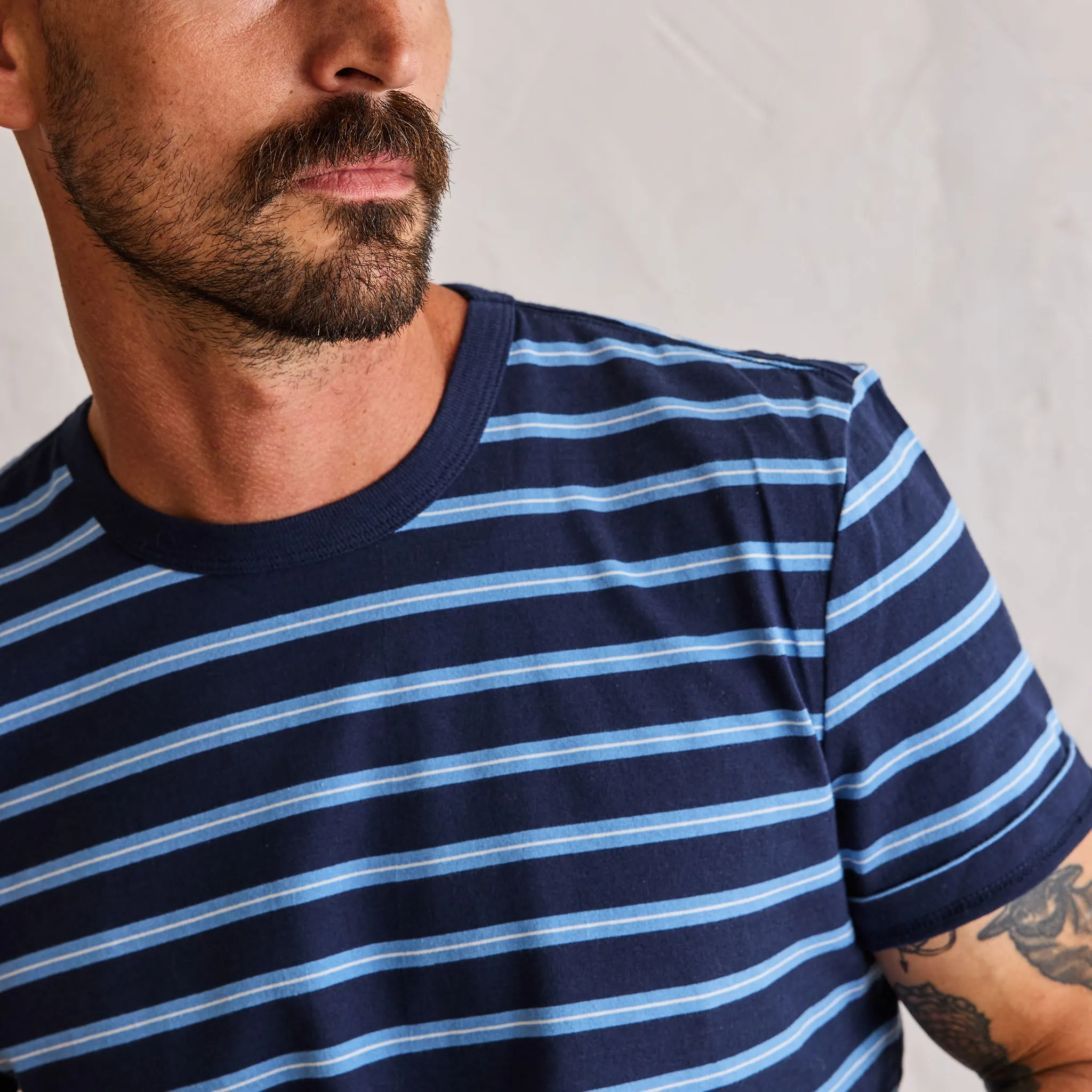 The Organic Cotton Tee in Navy Stripe sold by Taylor Stitch product image thumbnail 3