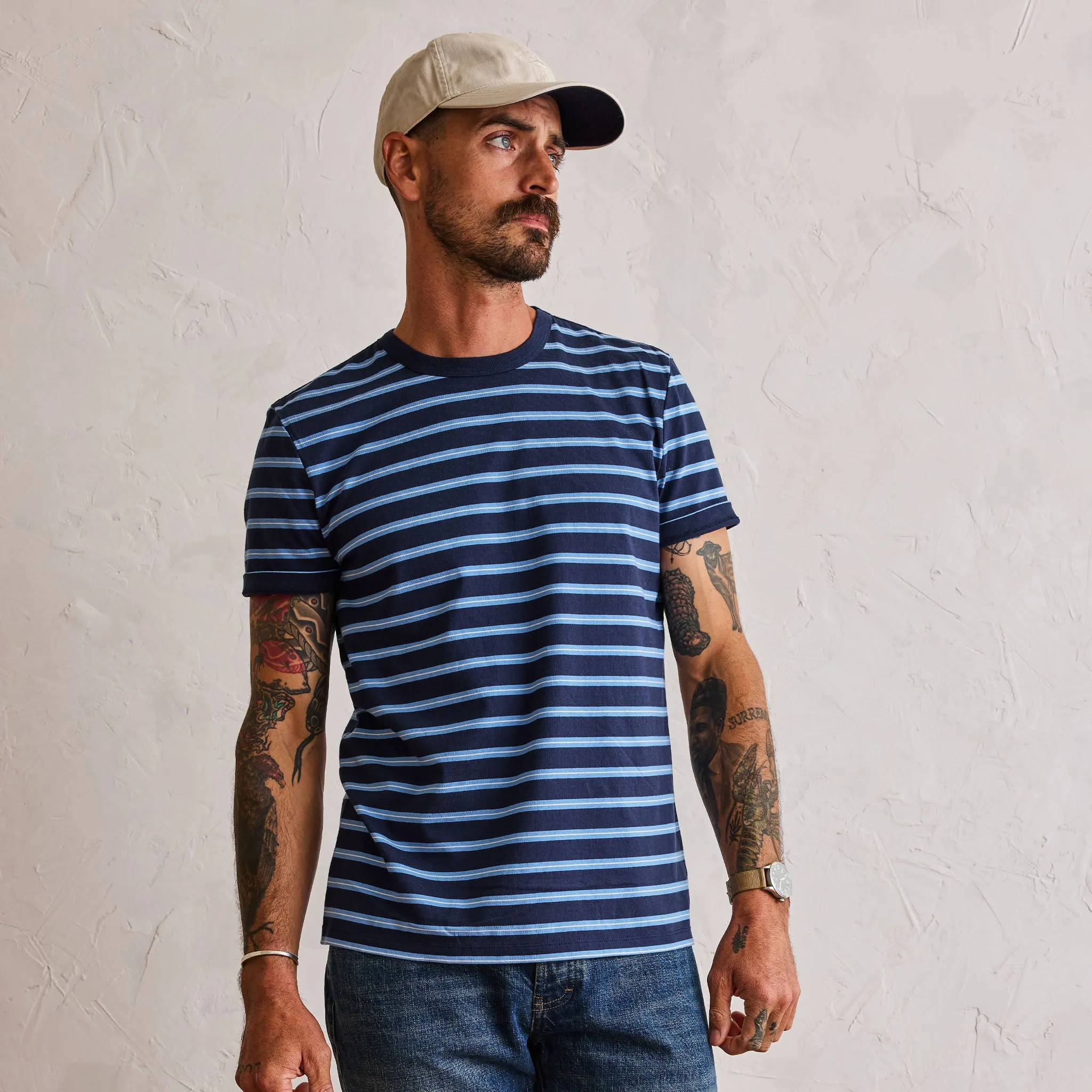 The Organic Cotton Tee in Navy Stripe sold by Taylor Stitch product image thumbnail 2