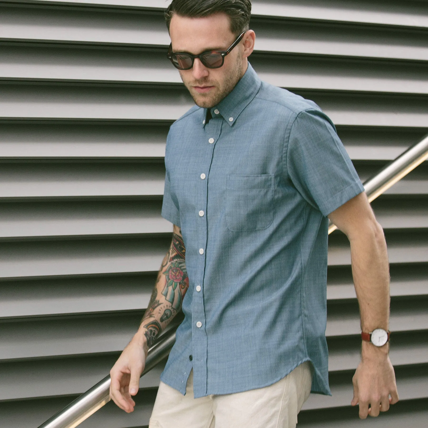 The Short Sleeve Jack in Sky Blue Chambray sold by Taylor Stitch product image thumbnail 5