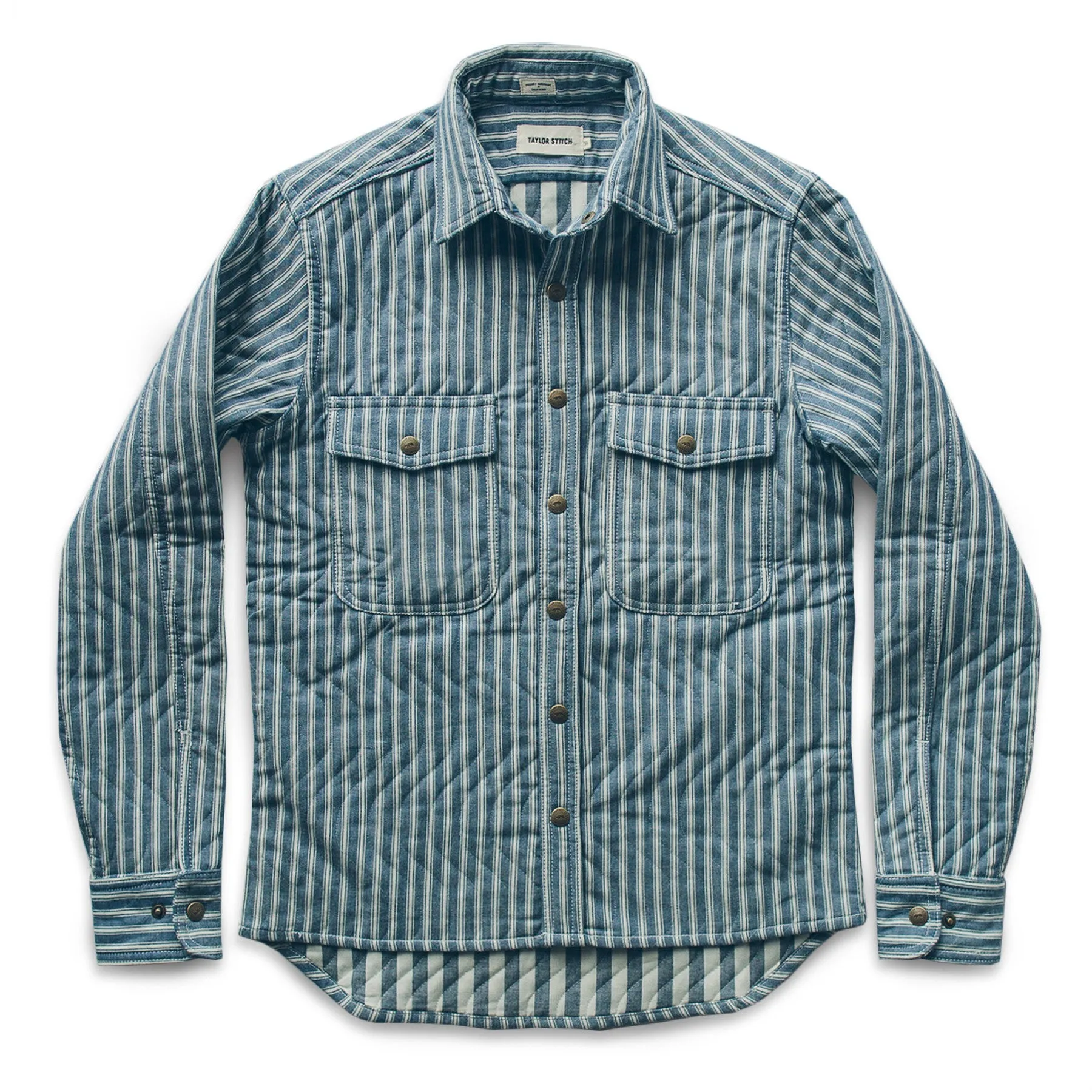 The Chore Jacket in Striped Chambray sold by Taylor Stitch