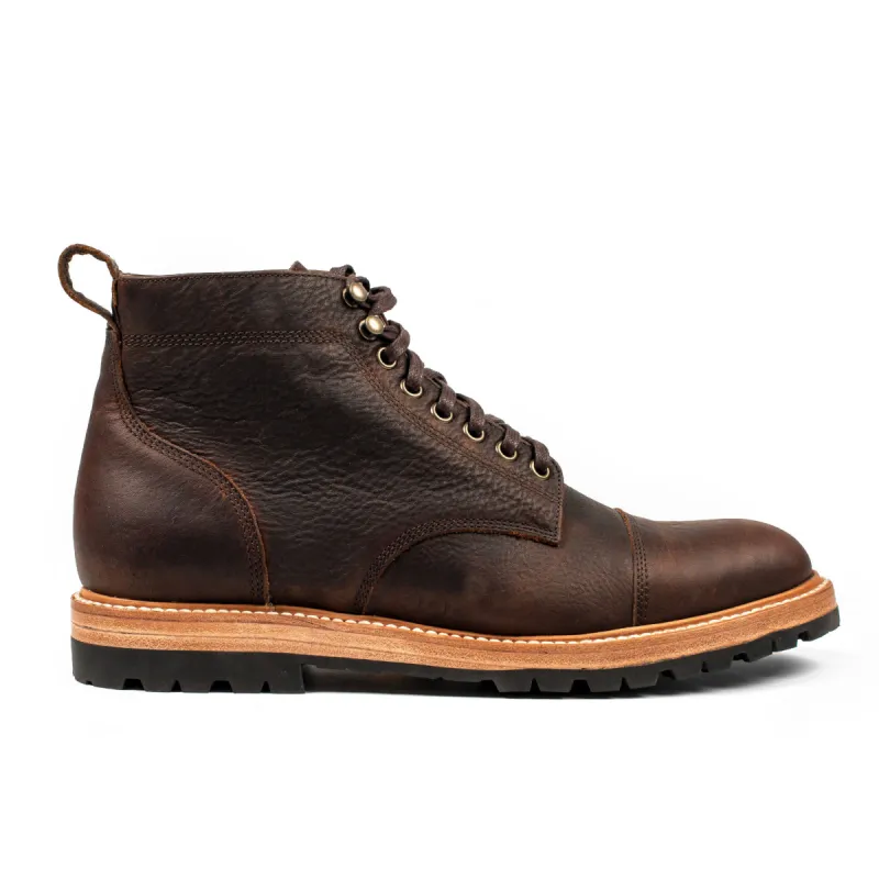 The Moto Boot in Chocolate Pebble Grain sold by Taylor Stitch