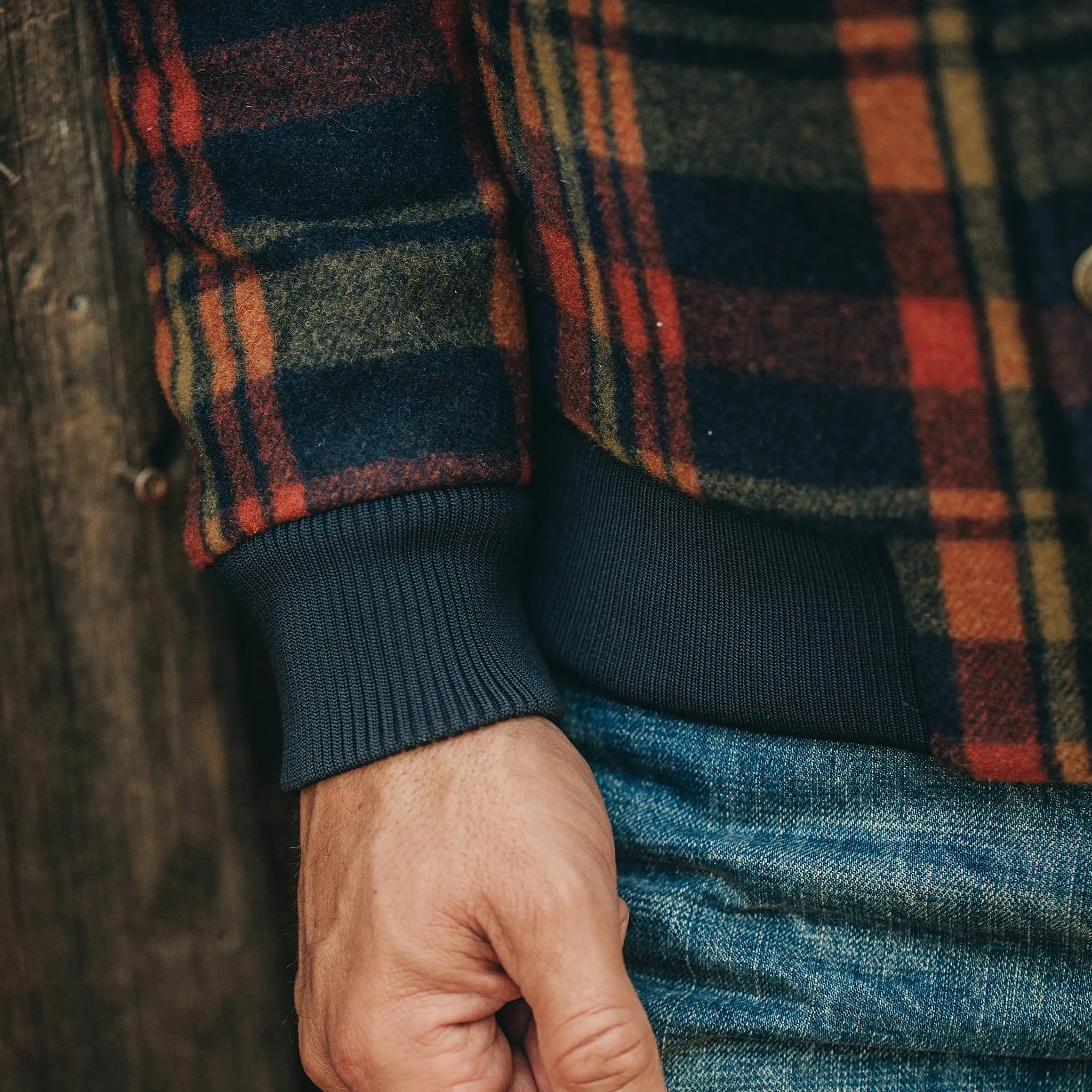 The Bomber Jacket in Navy Plaid Wool sold by Taylor Stitch product image thumbnail 5