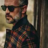 The Bomber Jacket in Navy Plaid Wool sold by Taylor Stitch
