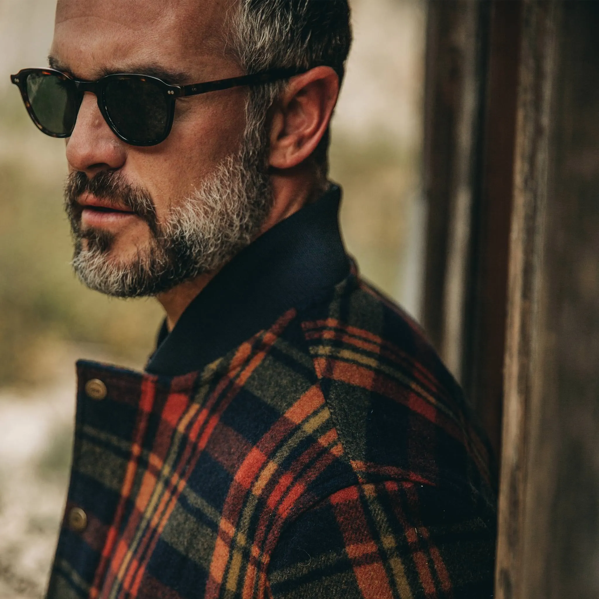 The Bomber Jacket in Navy Plaid Wool sold by Taylor Stitch product image thumbnail 3