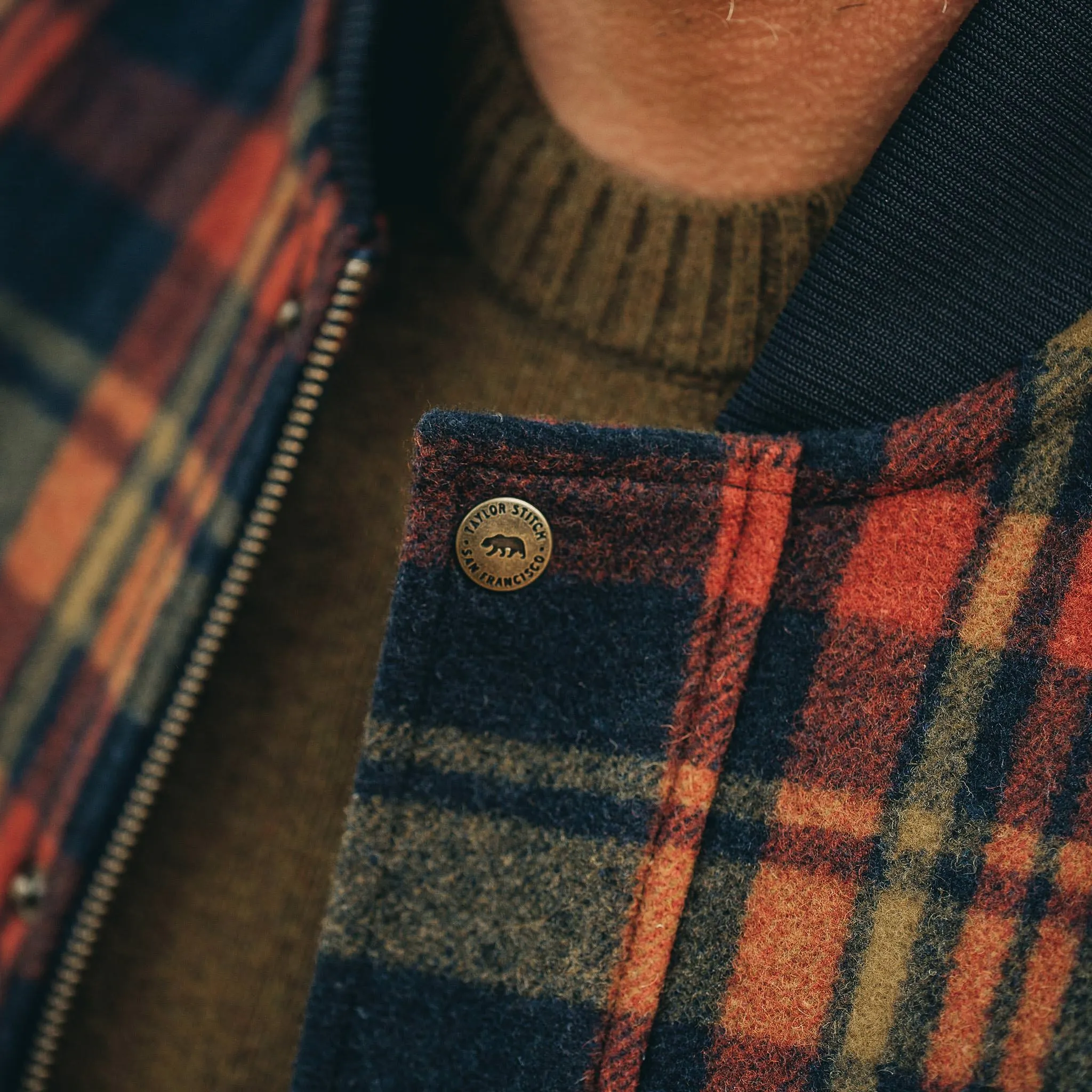 The Bomber Jacket in Navy Plaid Wool sold by Taylor Stitch product image thumbnail 4