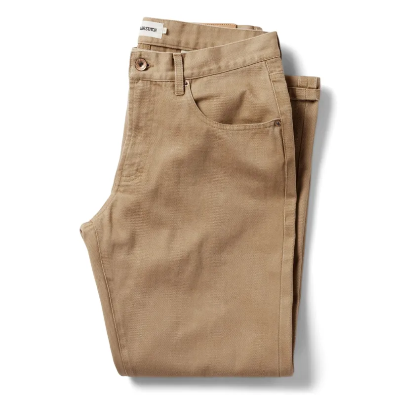 The Democratic All Day Pant in Washed Tobacco Selvage sold by Taylor Stitch