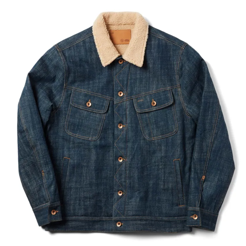 The Lined Long Haul Jacket in Green Cast Denim sold by Taylor Stitch