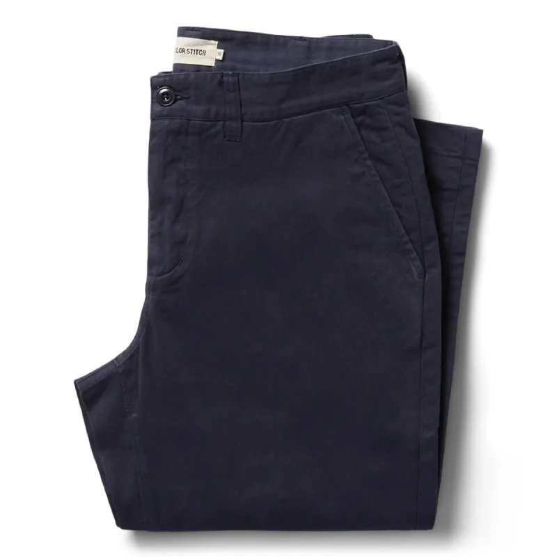 The Democratic Foundation Pant in Organic Dark Navy sold by Taylor Stitch