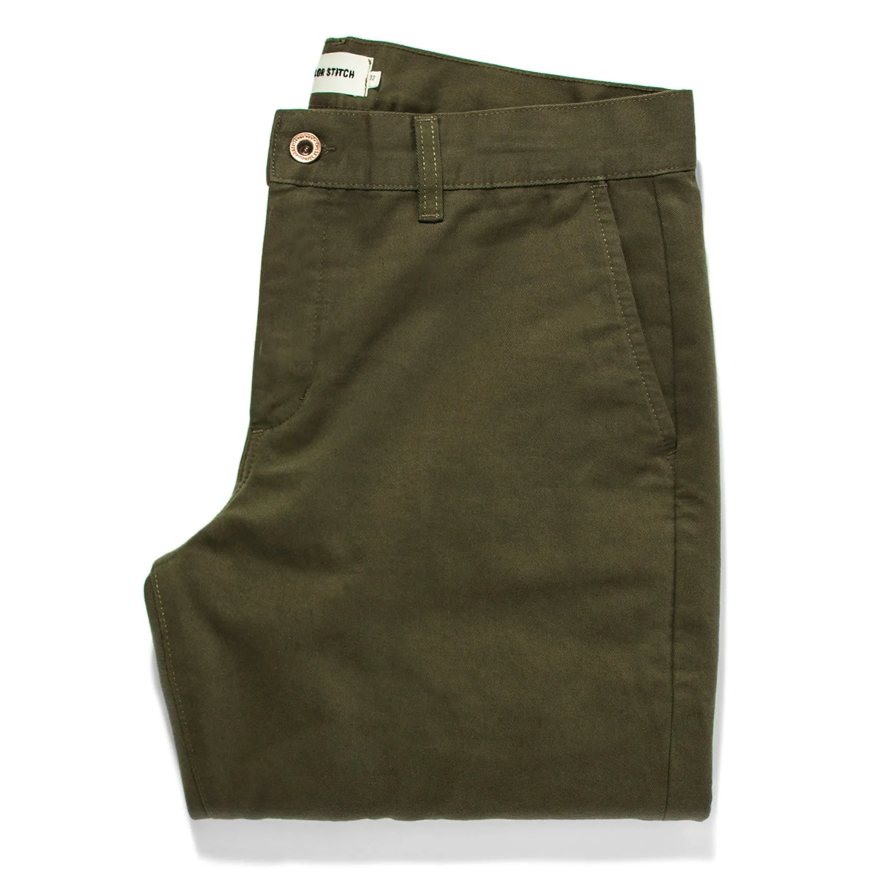 The Slim Chino in Olive sold by Taylor Stitch