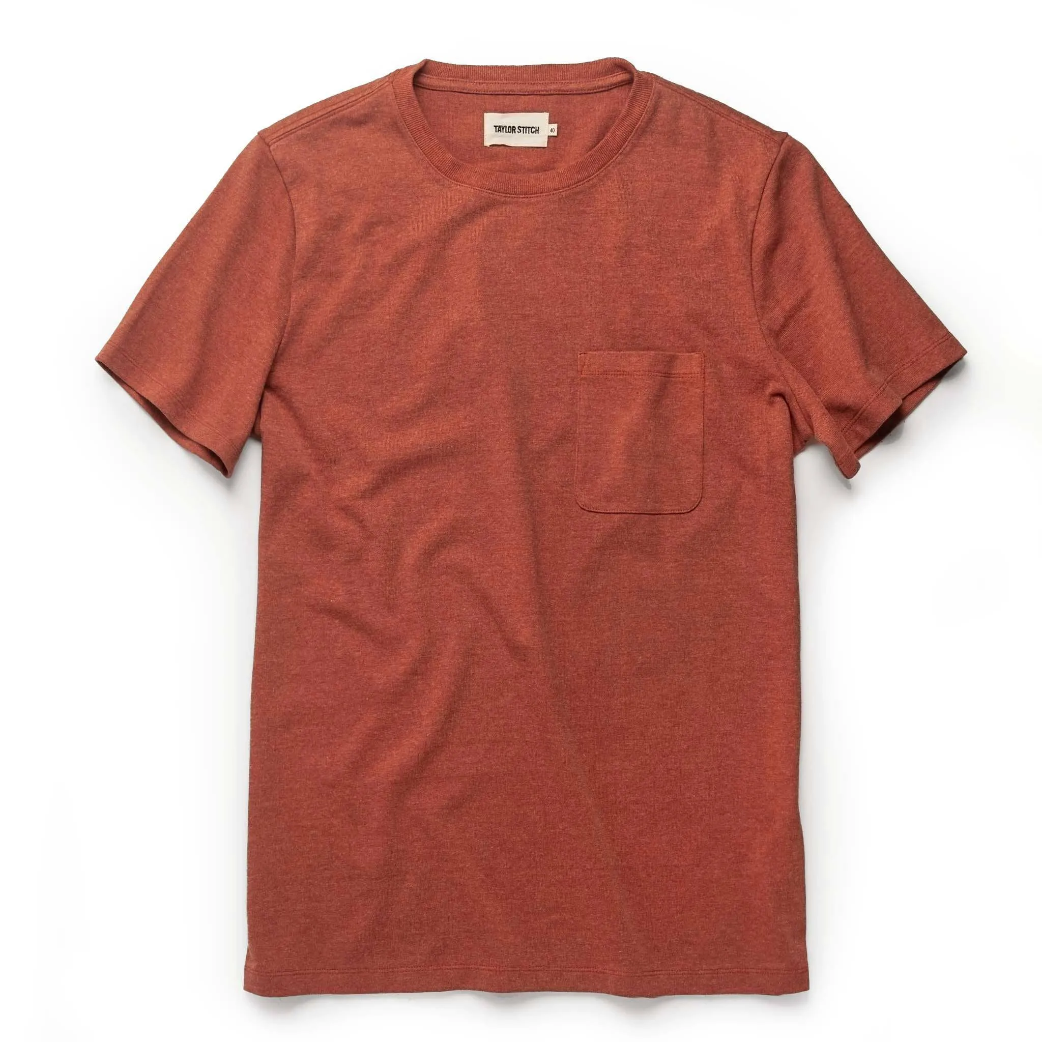 The Heavy Bag Tee in Rust sold by Taylor Stitch