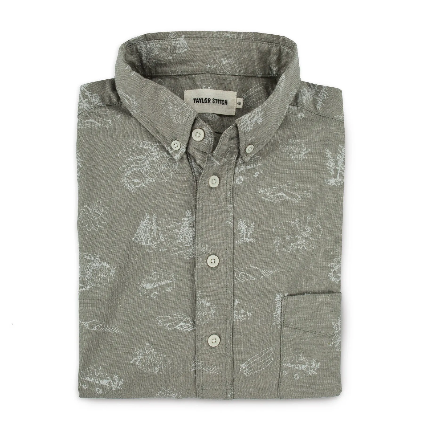 The Popover in Sage Aloha sold by Taylor Stitch