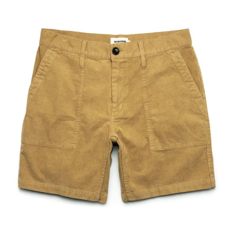 The Trail Short in Khaki Cord sold by Taylor Stitch