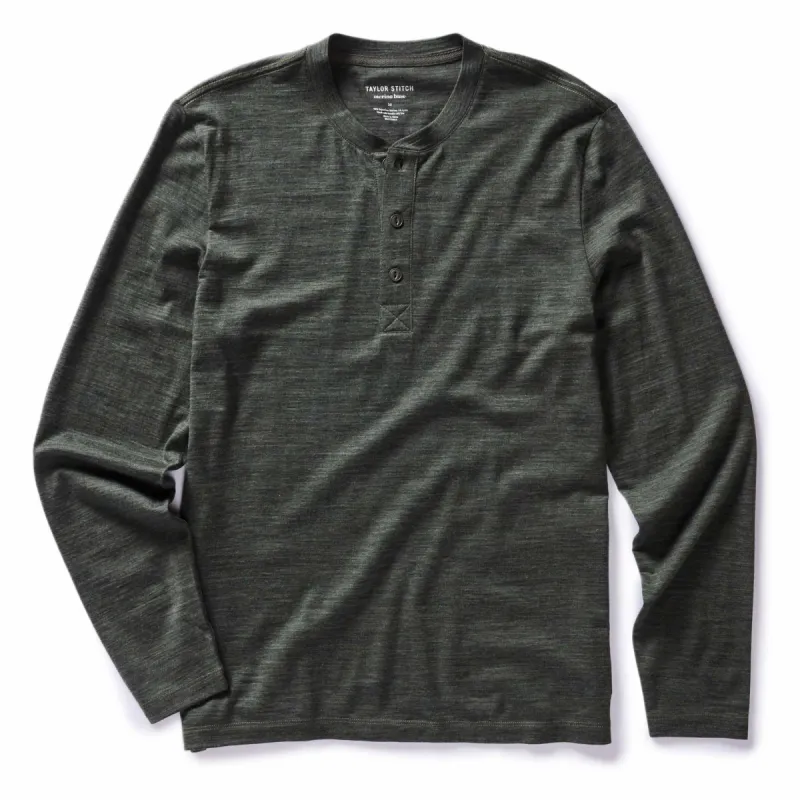 The Merino Henley in Heather Army sold by Taylor Stitch