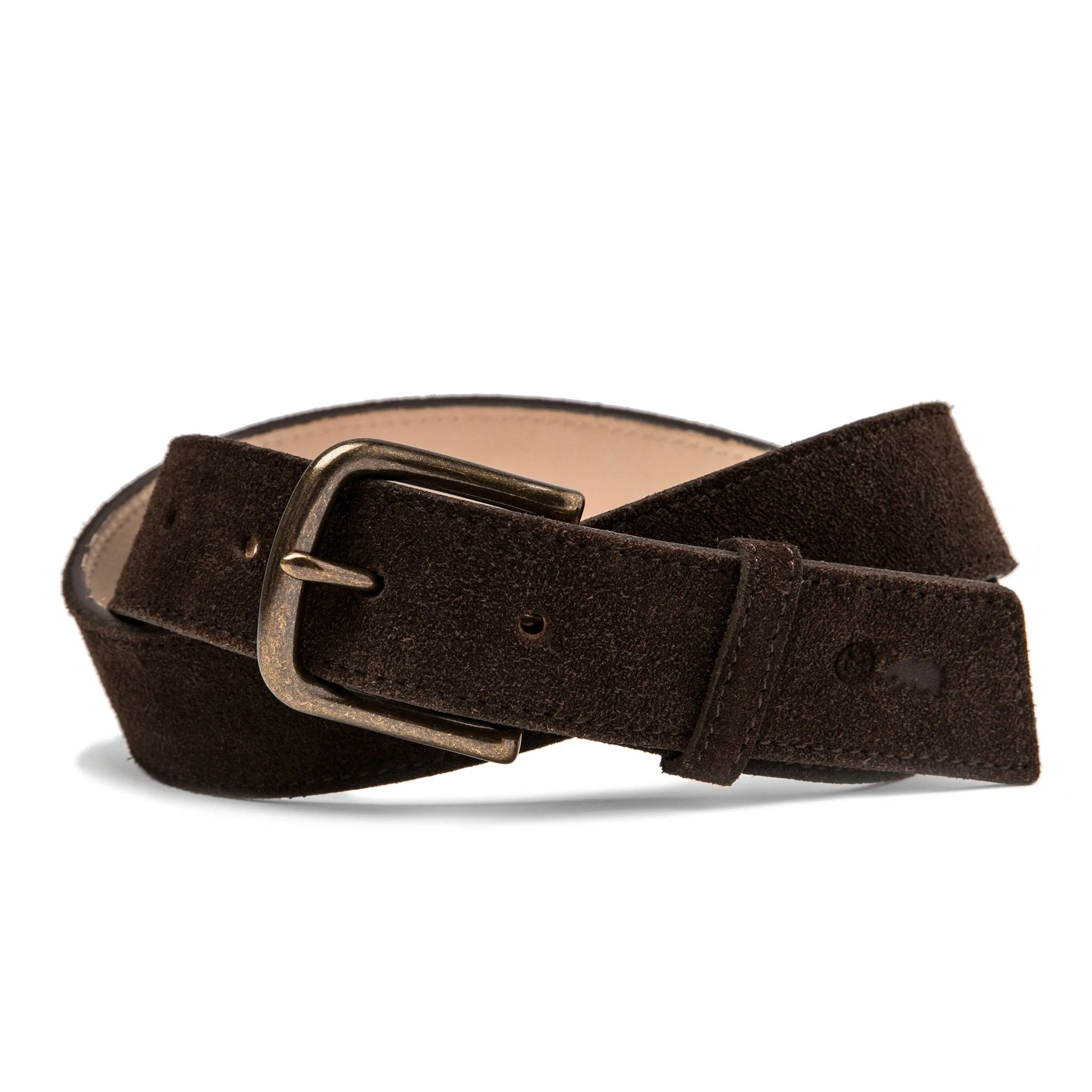 The Stitched Belt in Weatherproof Chocolate Suede sold by Taylor Stitch