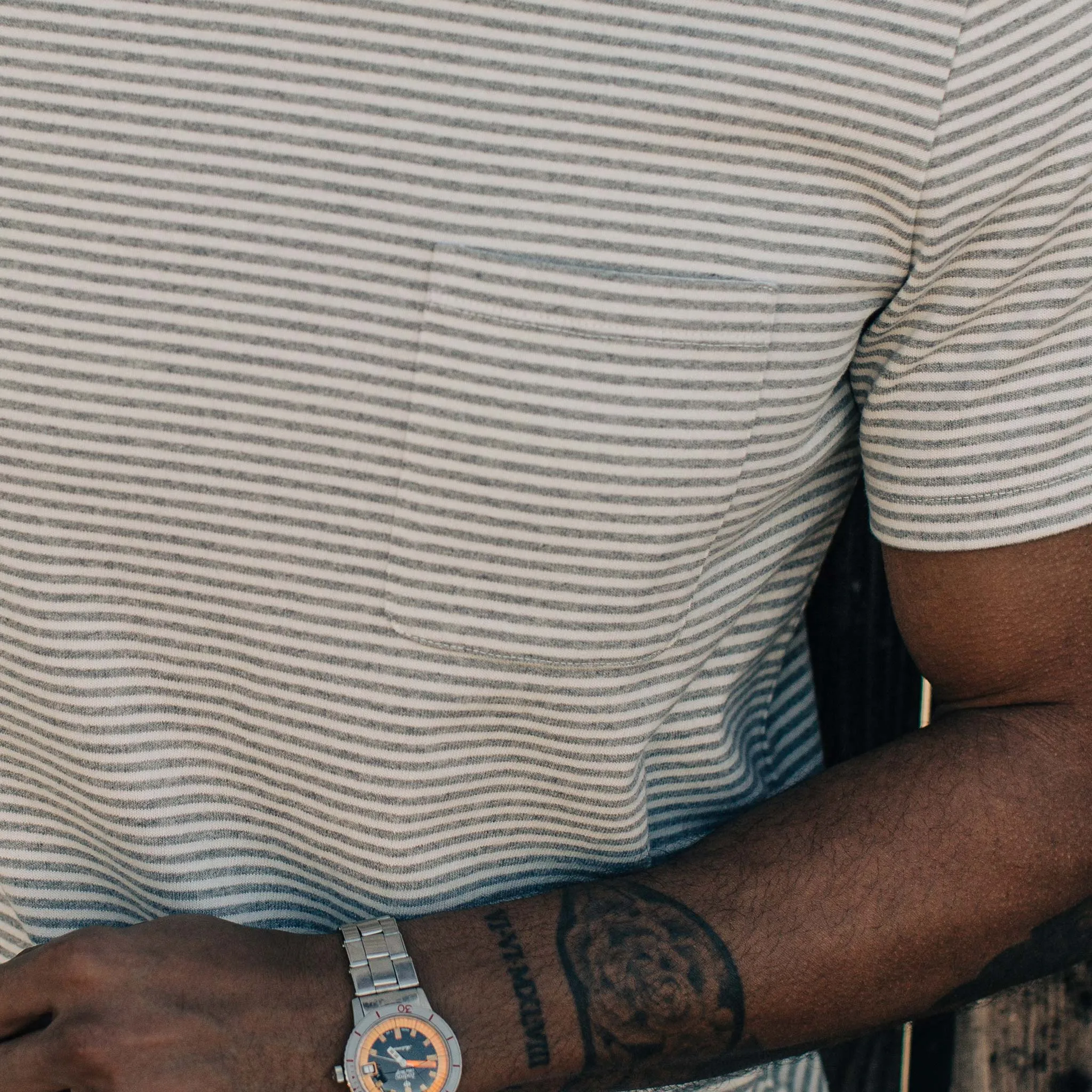 The Heavy Bag Tee in Ash Stripe sold by Taylor Stitch product image thumbnail 4