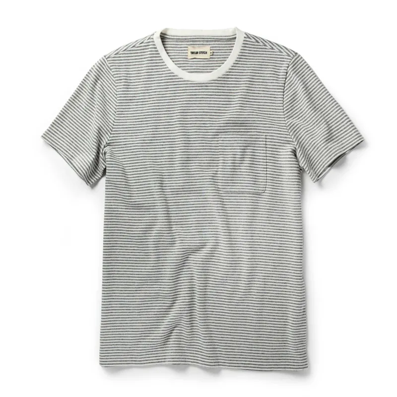 The Heavy Bag Tee in Ash Stripe sold by Taylor Stitch
