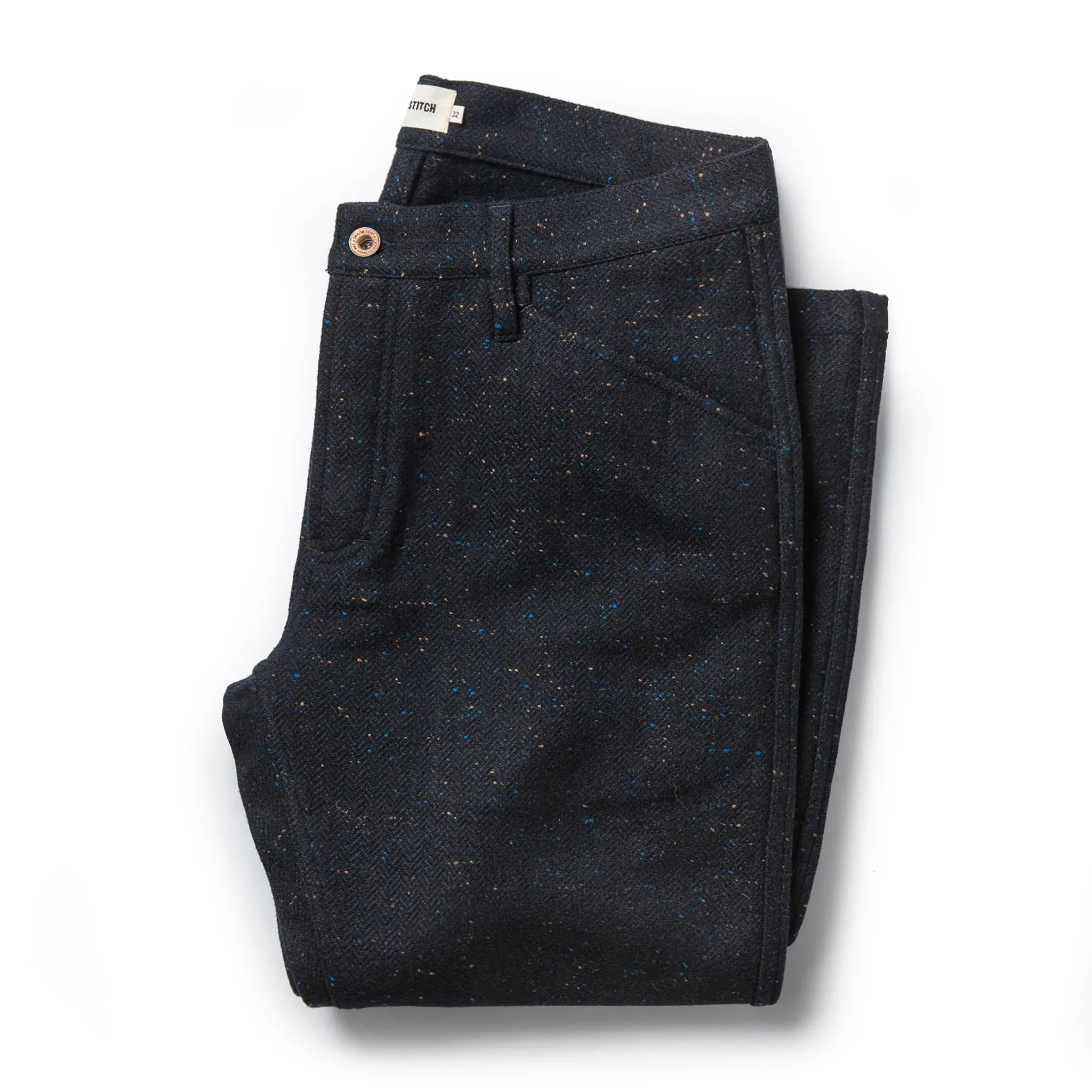 The Camp Pant in Navy Donegal Herringbone sold by Taylor Stitch