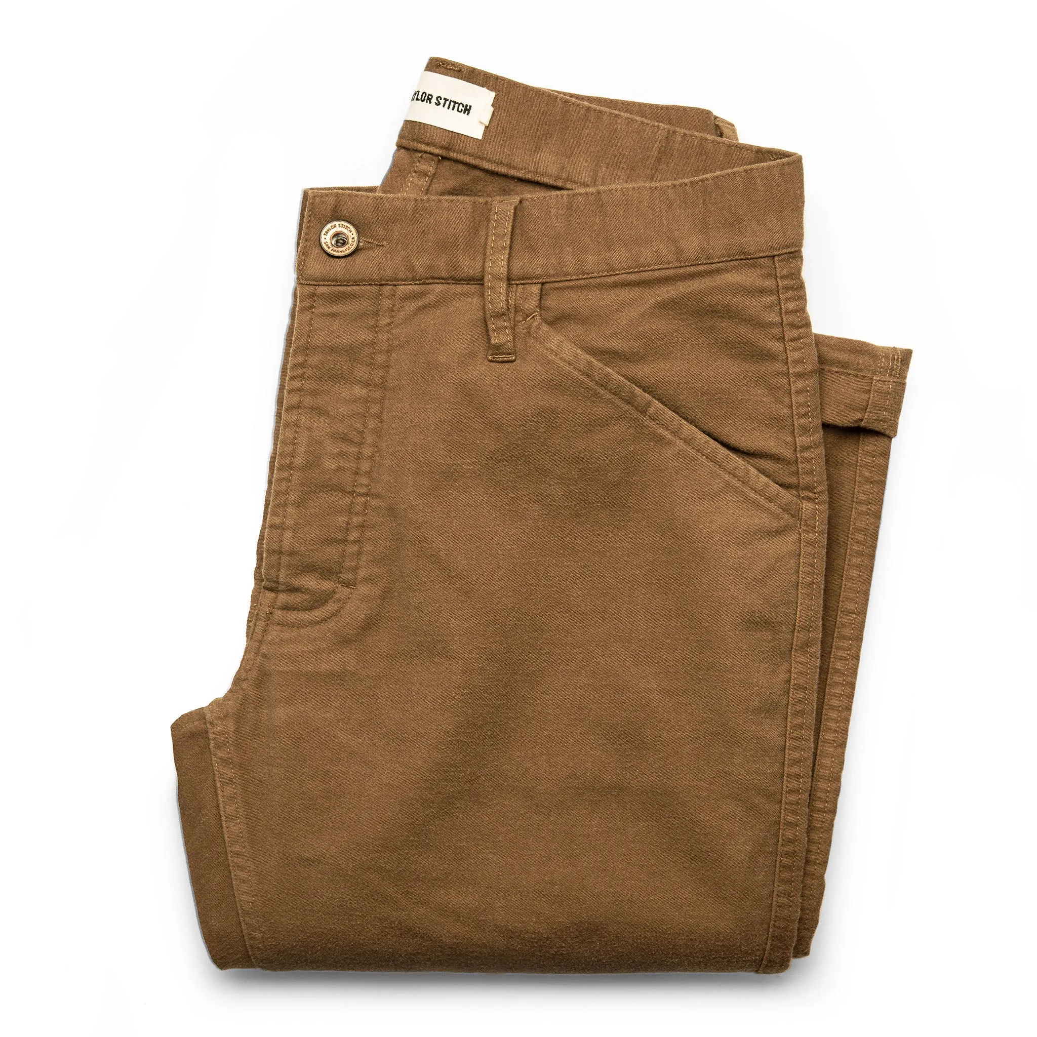 The Camp Pant in British Khaki Moleskin sold by Taylor Stitch