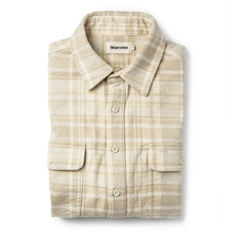 The Ledge Shirt in Sand Plaid sold by Taylor Stitch