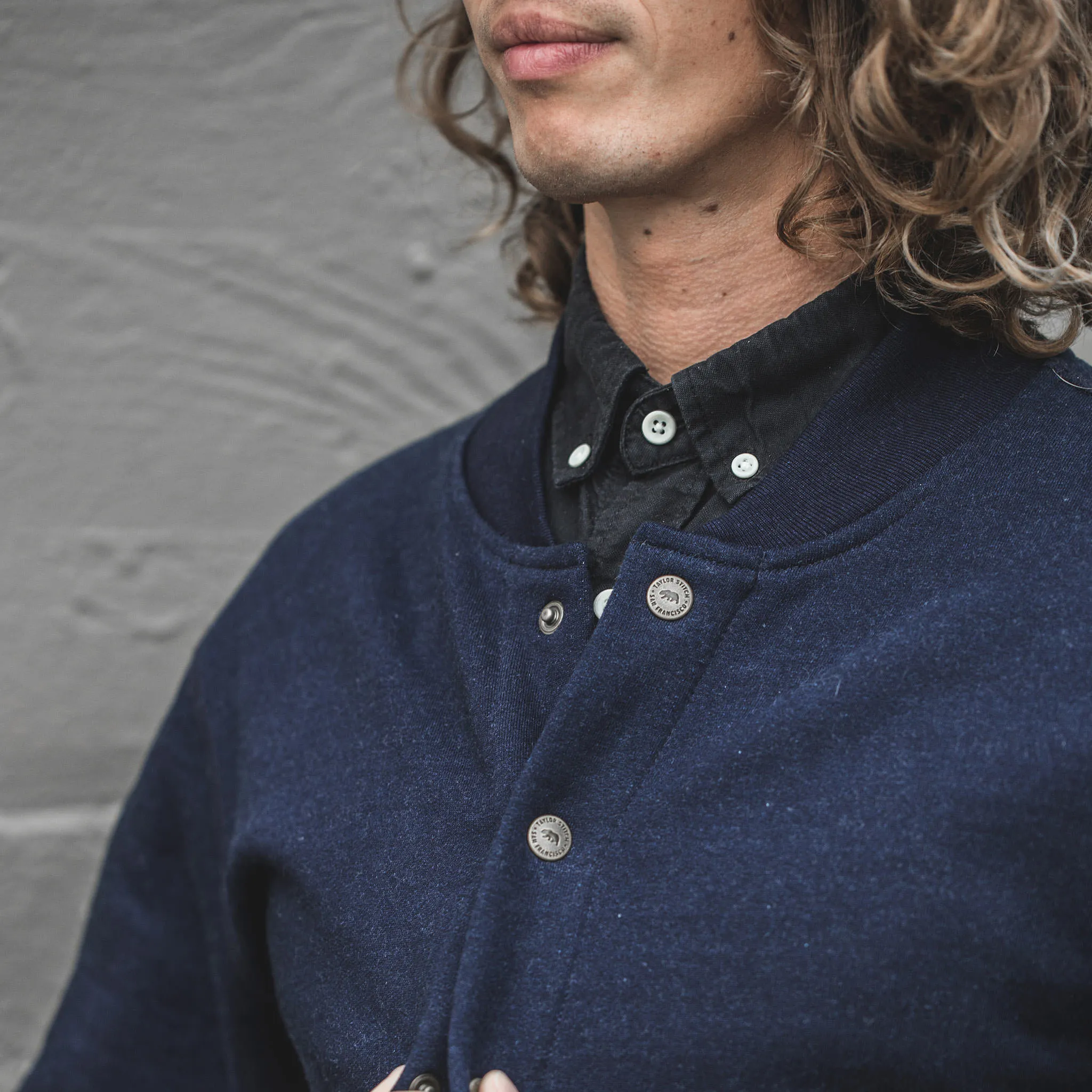 The Bomber in Indigo Fleece sold by Taylor Stitch product image thumbnail 2