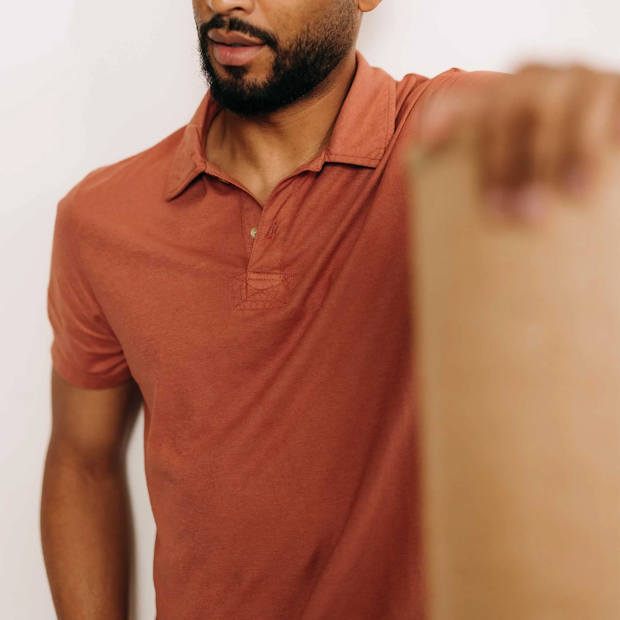 The Cotton Hemp Polo in Fired Clay sold by Taylor Stitch product image thumbnail 3