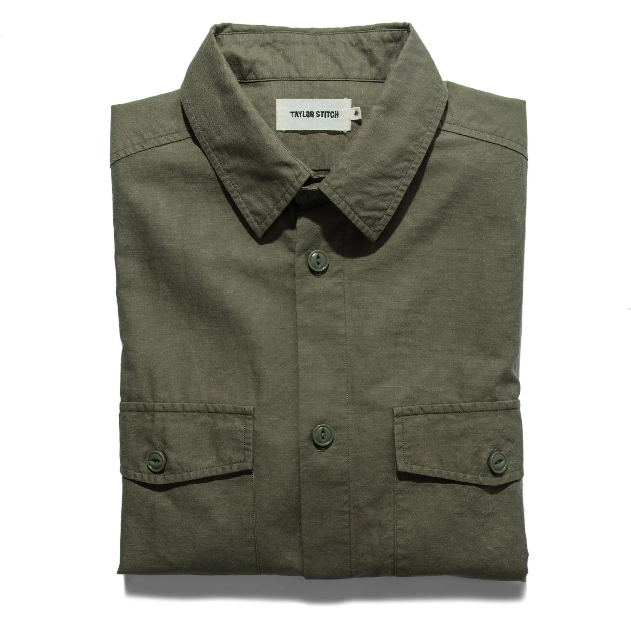 The Point Shirt in Army Hemp sold by Taylor Stitch