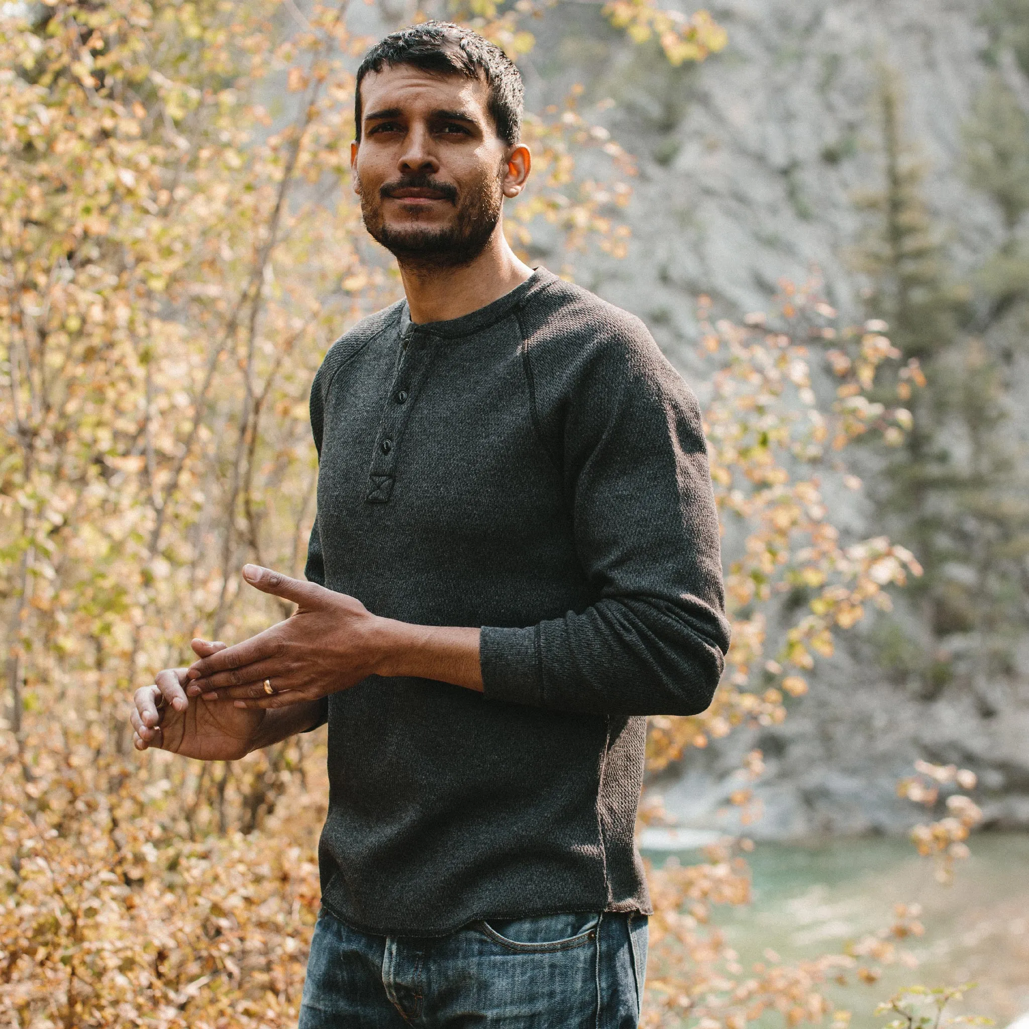 The Heavy Bag Waffle Henley in Coal sold by Taylor Stitch product image thumbnail 2