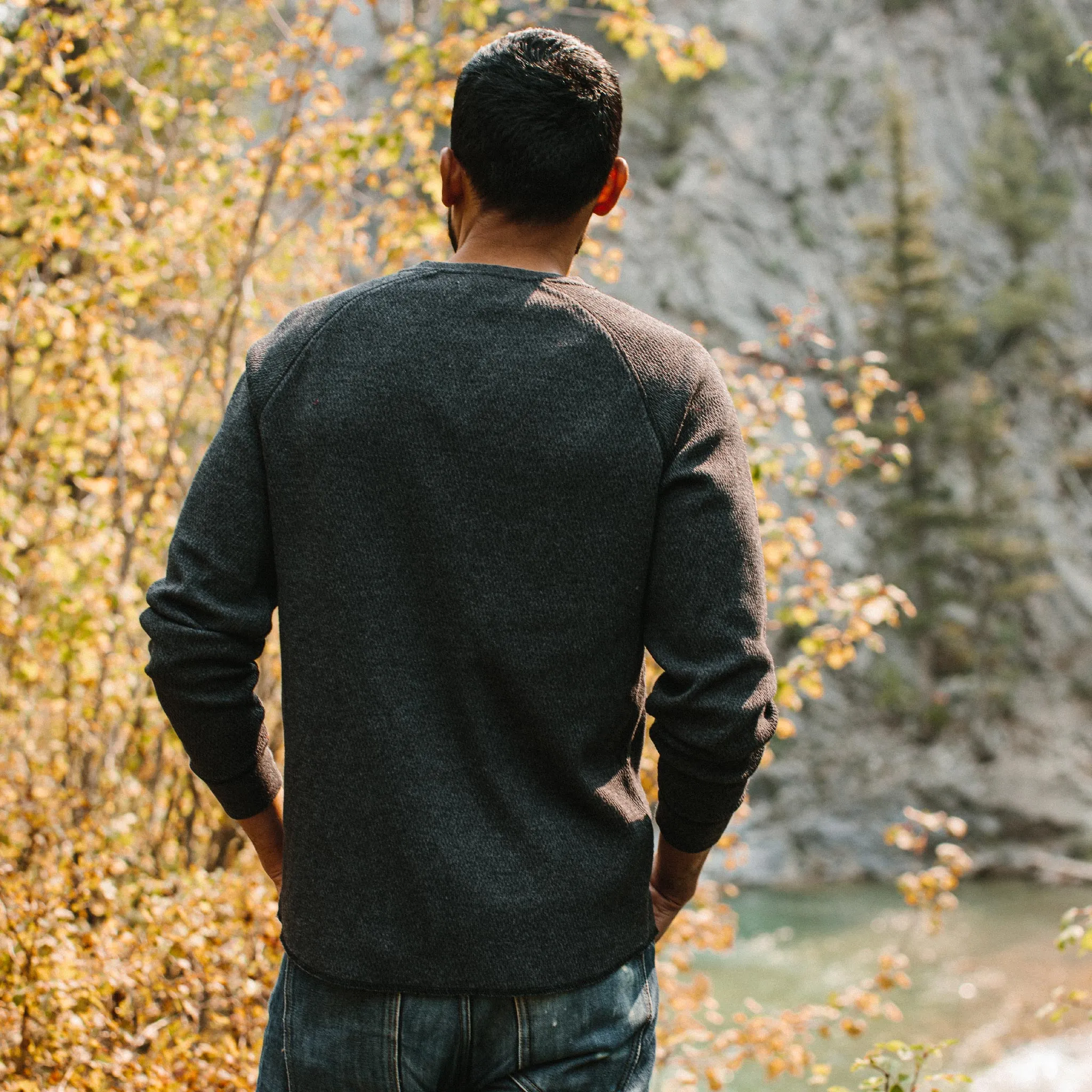 The Heavy Bag Waffle Henley in Coal sold by Taylor Stitch product image thumbnail 5