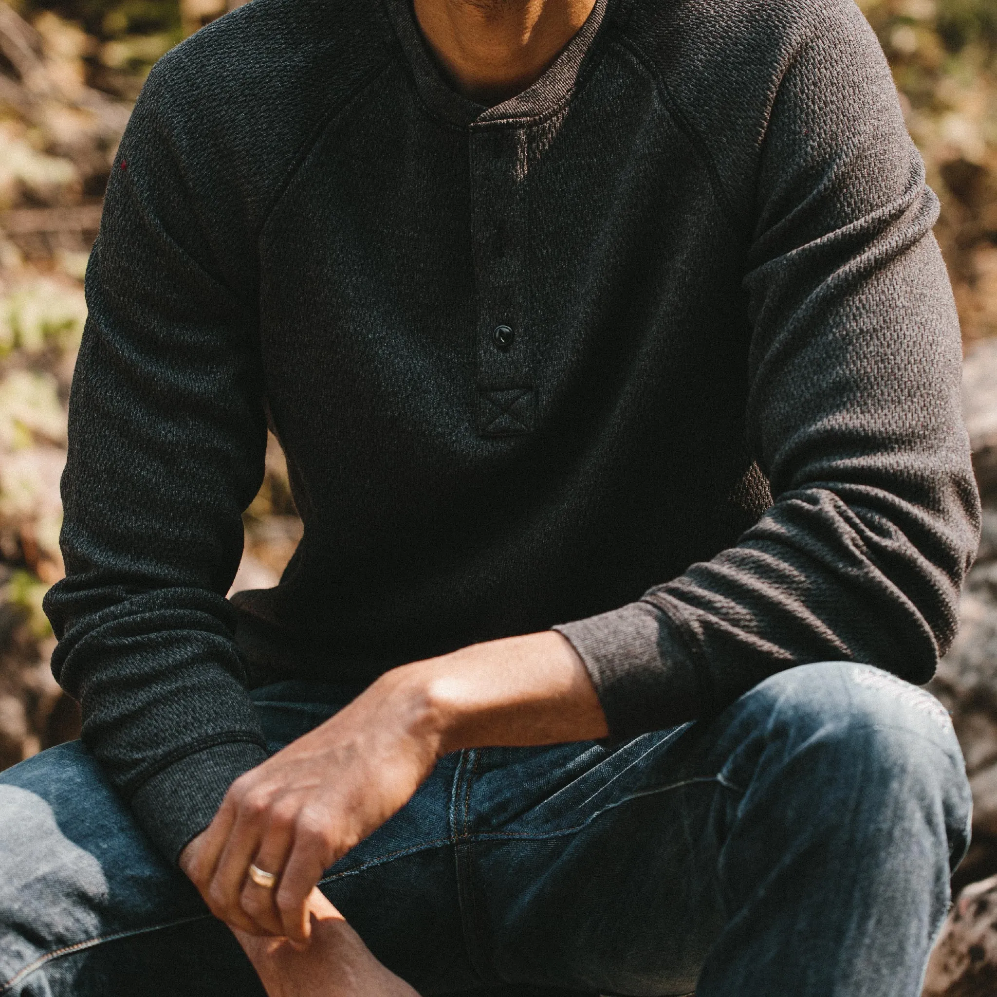 The Heavy Bag Waffle Henley in Coal sold by Taylor Stitch product image thumbnail 4