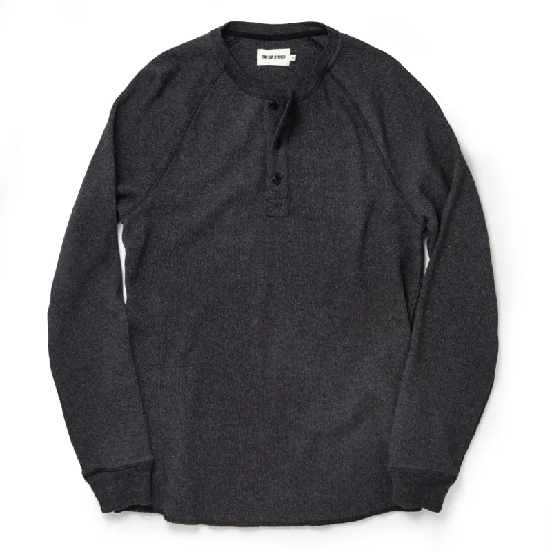 The Heavy Bag Waffle Henley in Coal sold by Taylor Stitch