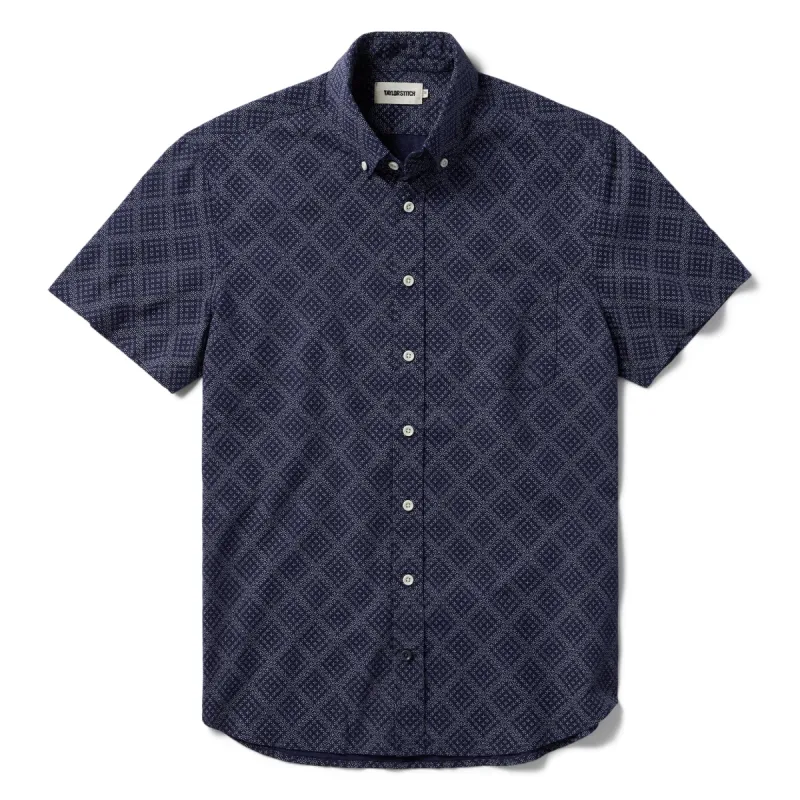 The Short Sleeve Jack in Navy Diamond sold by Taylor Stitch
