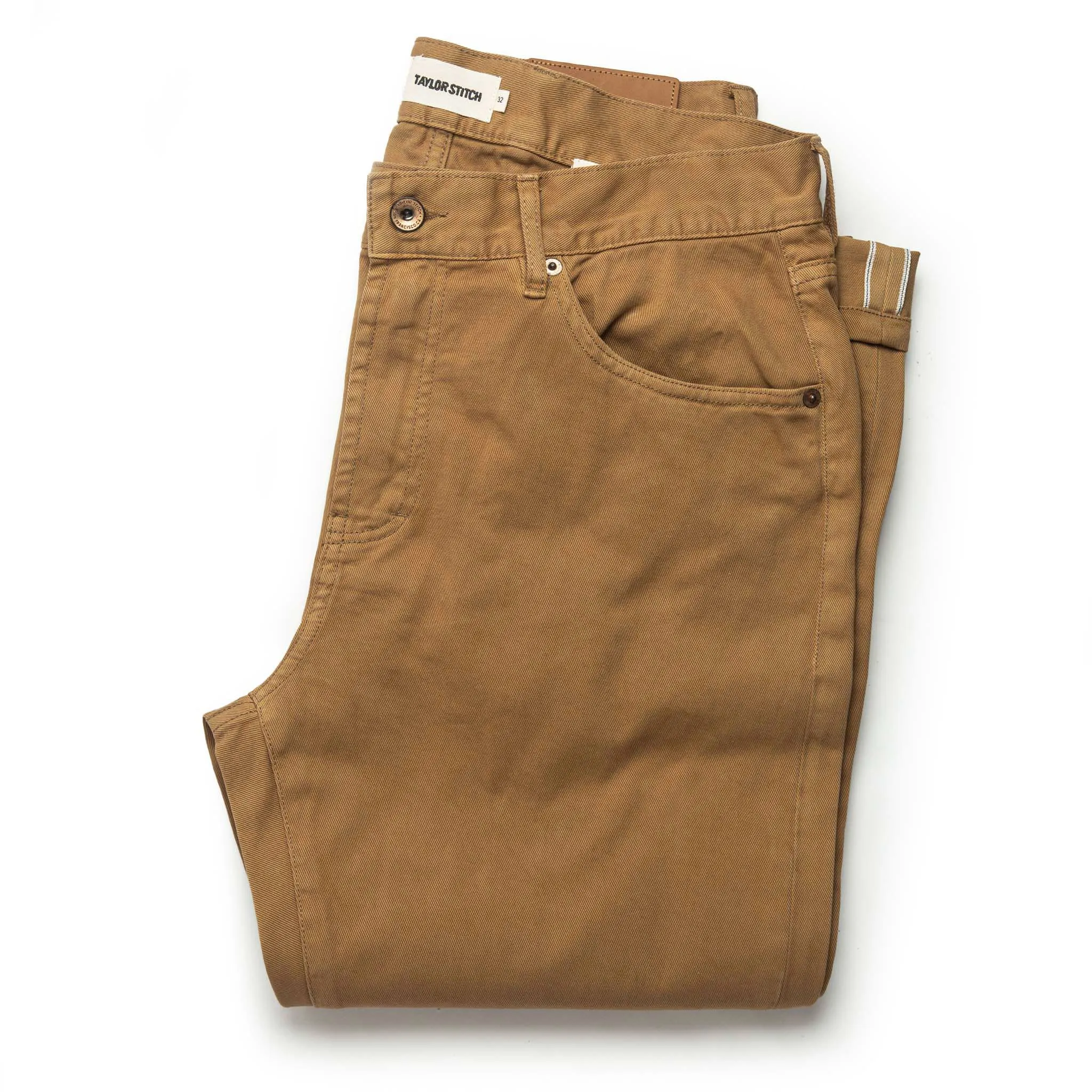The Democratic All Day Pant in British Khaki Selvage sold by Taylor Stitch