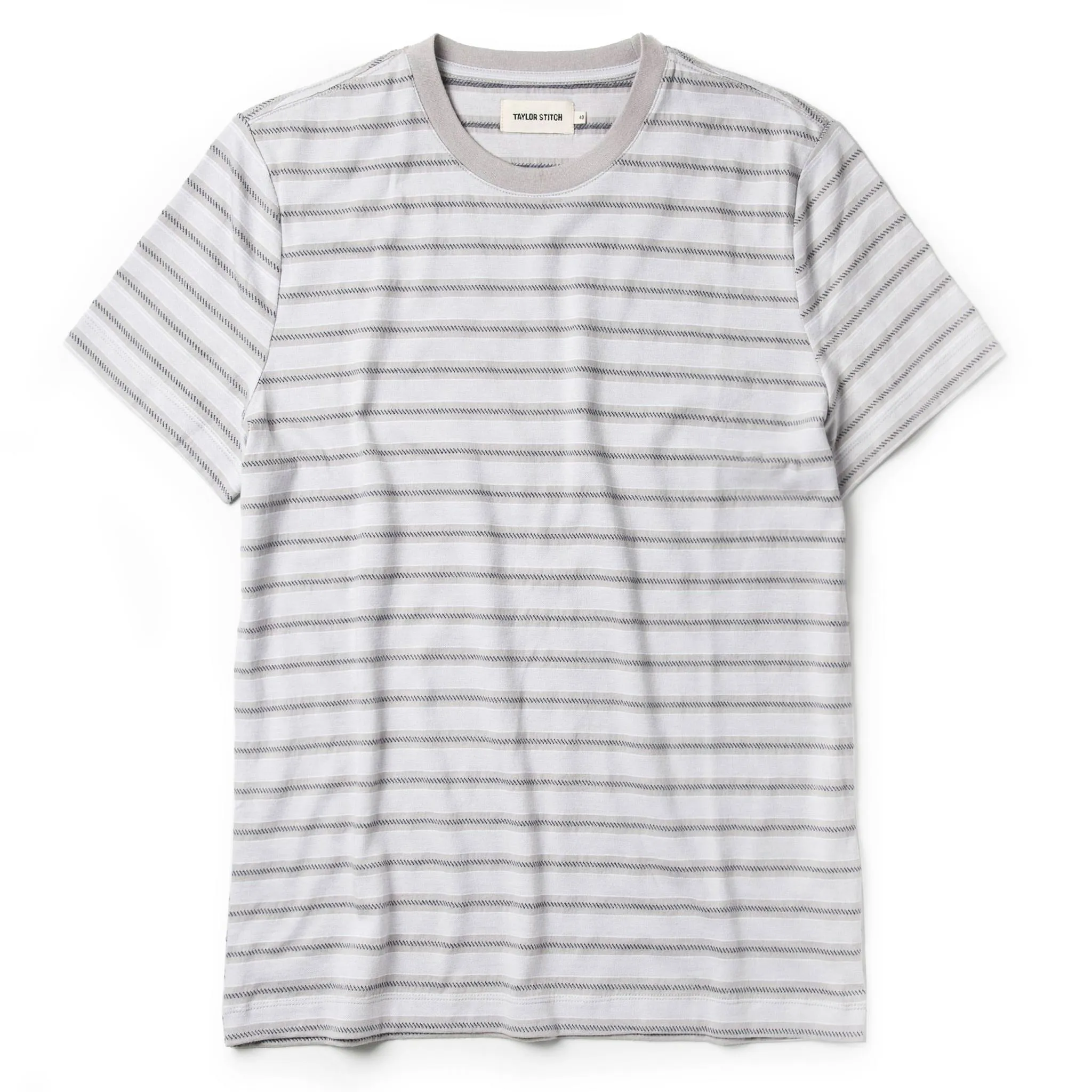 The Organic Cotton Tee in Graphite Stripe sold by Taylor Stitch