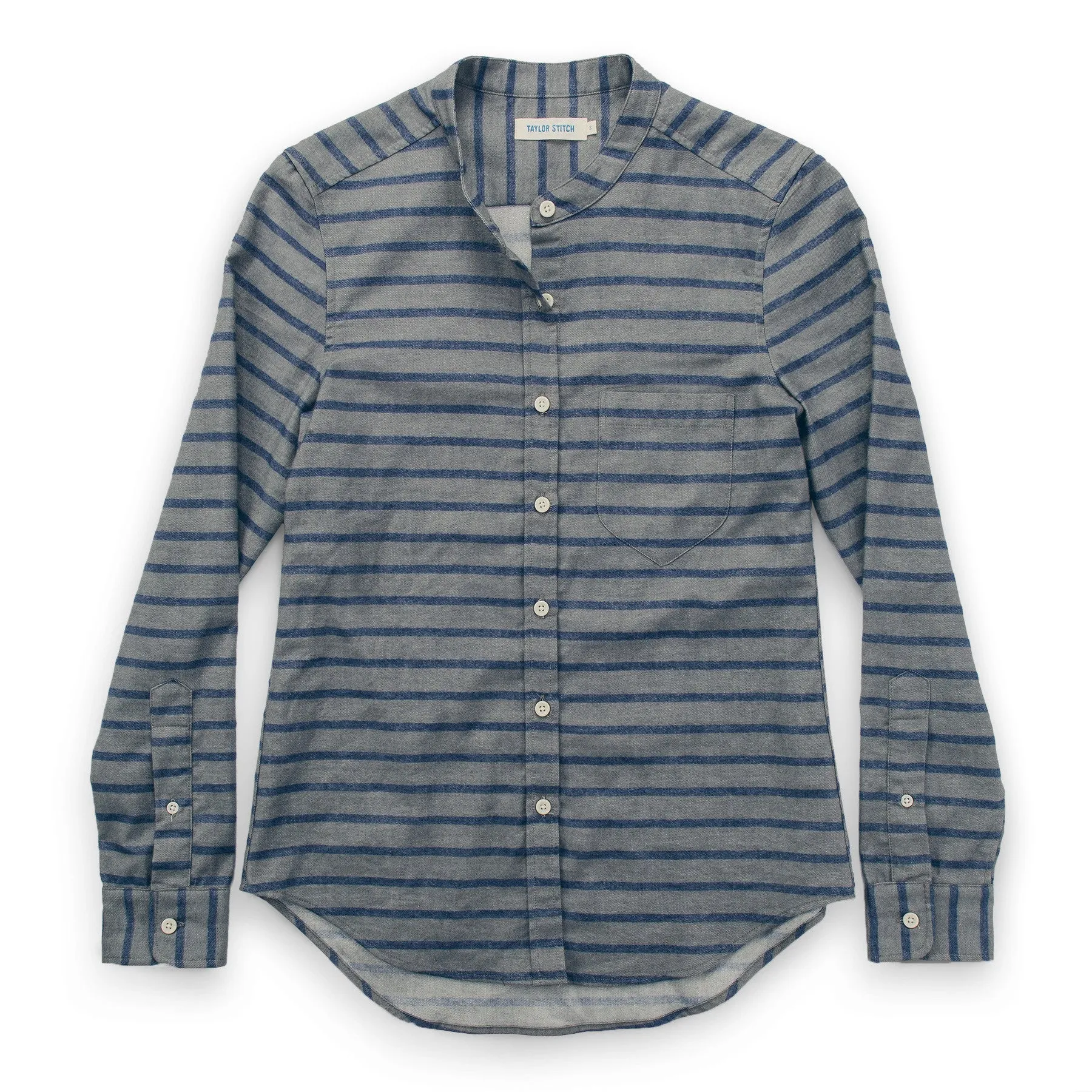 The Piper Shirt in Ash & Navy Stripe Flannel sold by Taylor Stitch