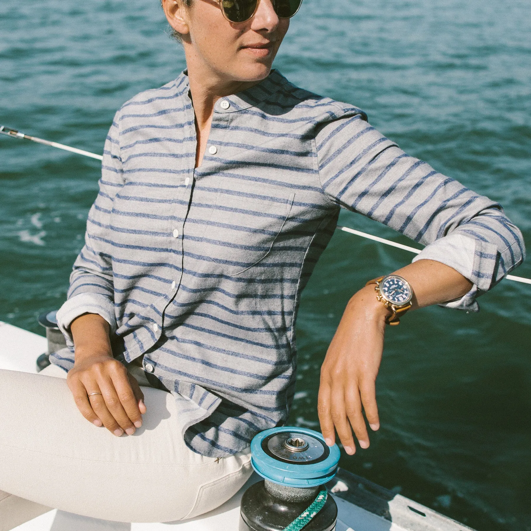 The Piper Shirt in Ash & Navy Stripe Flannel sold by Taylor Stitch product image thumbnail 4