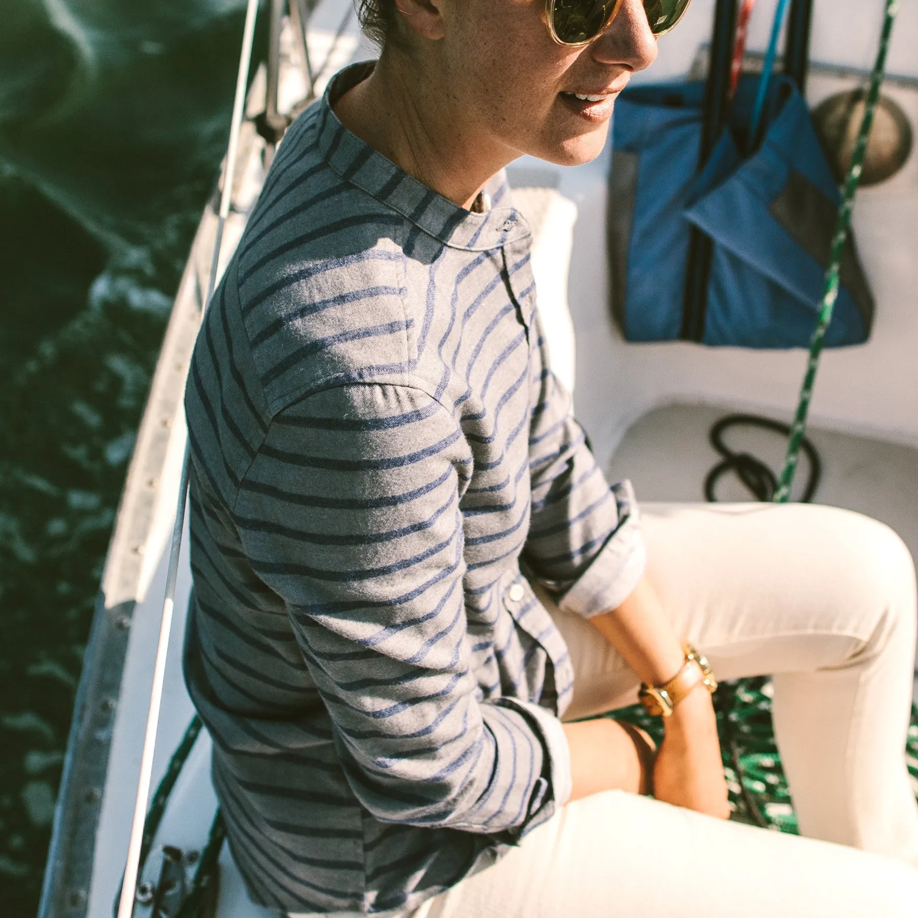 The Piper Shirt in Ash & Navy Stripe Flannel sold by Taylor Stitch product image thumbnail 5