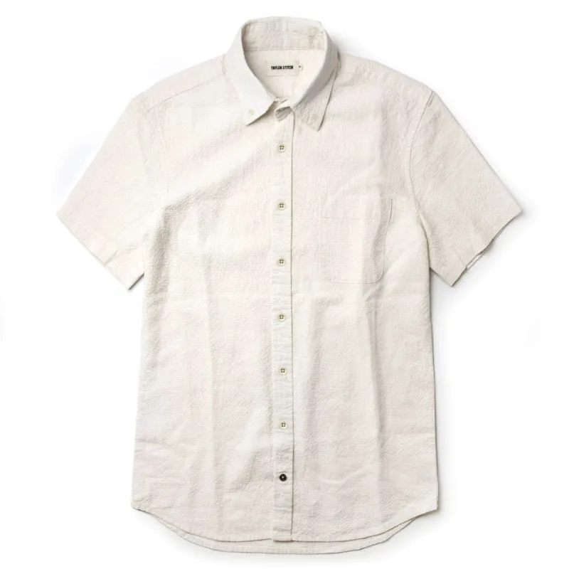 The Short Sleeve Jack in Natural Ramie Grid sold by Taylor Stitch