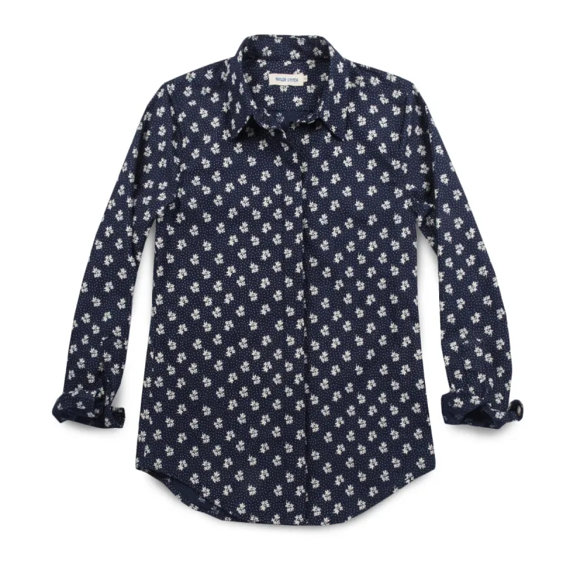 The Michelle Shirt in Indigo Print sold by Taylor Stitch