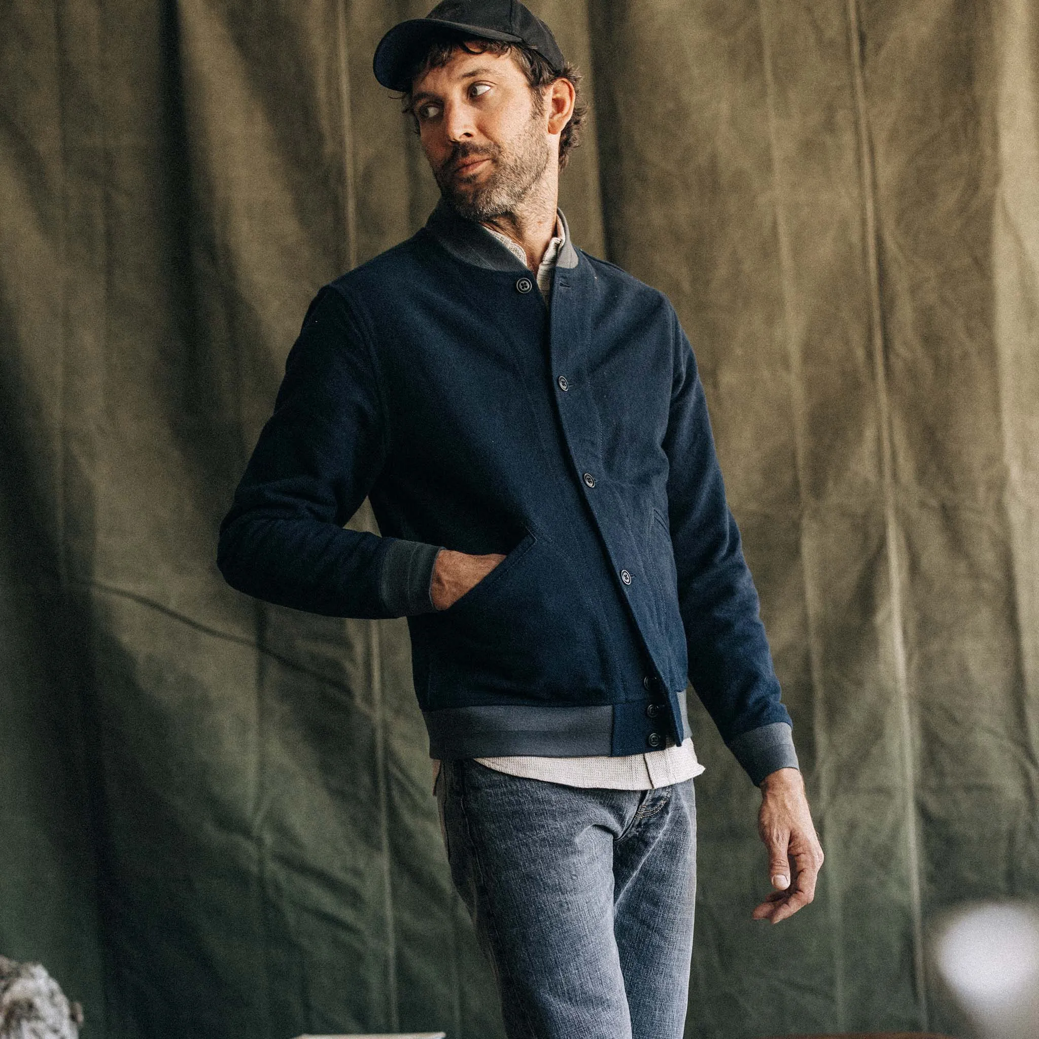 The Bomber Jacket in Dark Navy Moleskin sold by Taylor Stitch product image thumbnail 2