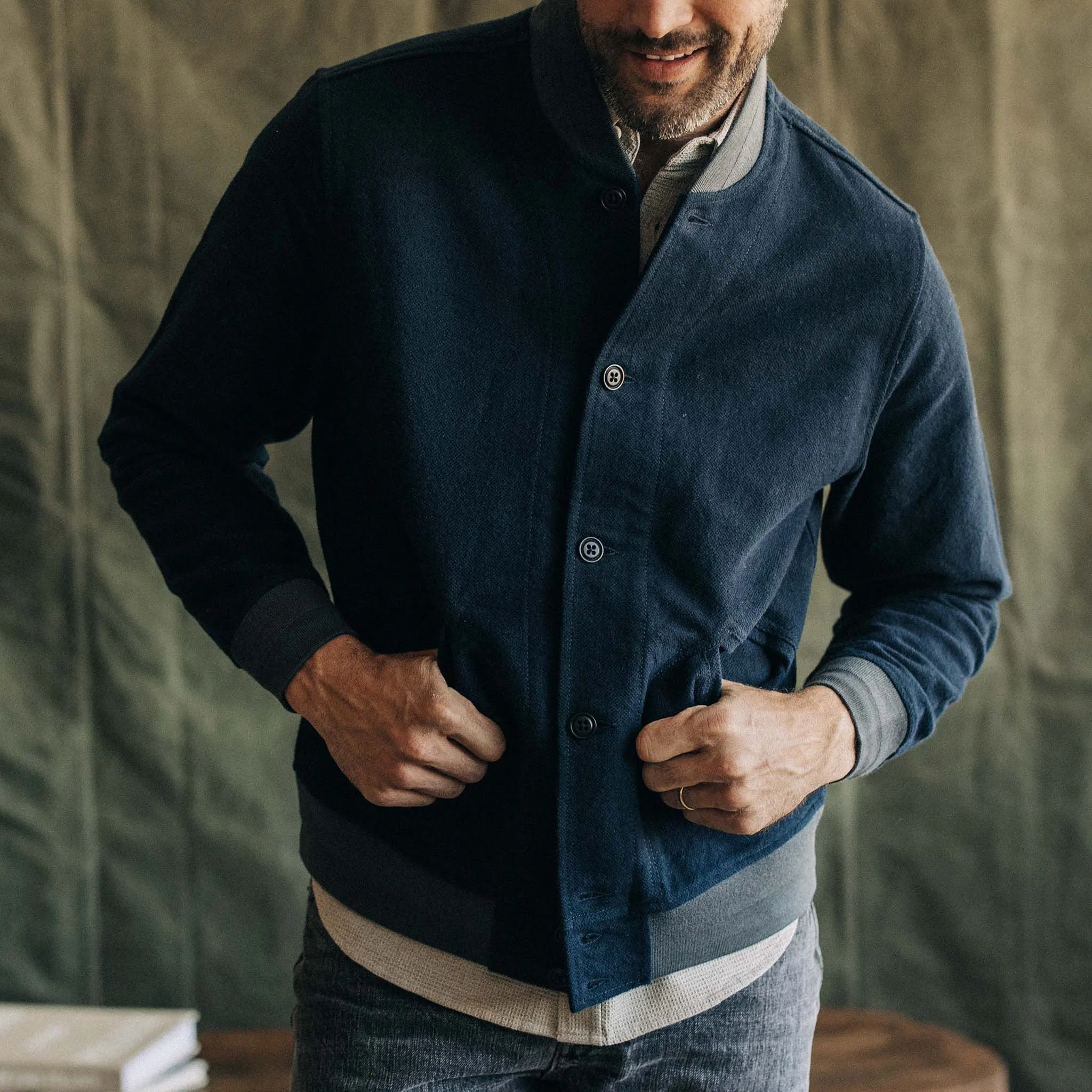 The Bomber Jacket in Dark Navy Moleskin sold by Taylor Stitch product image thumbnail 3